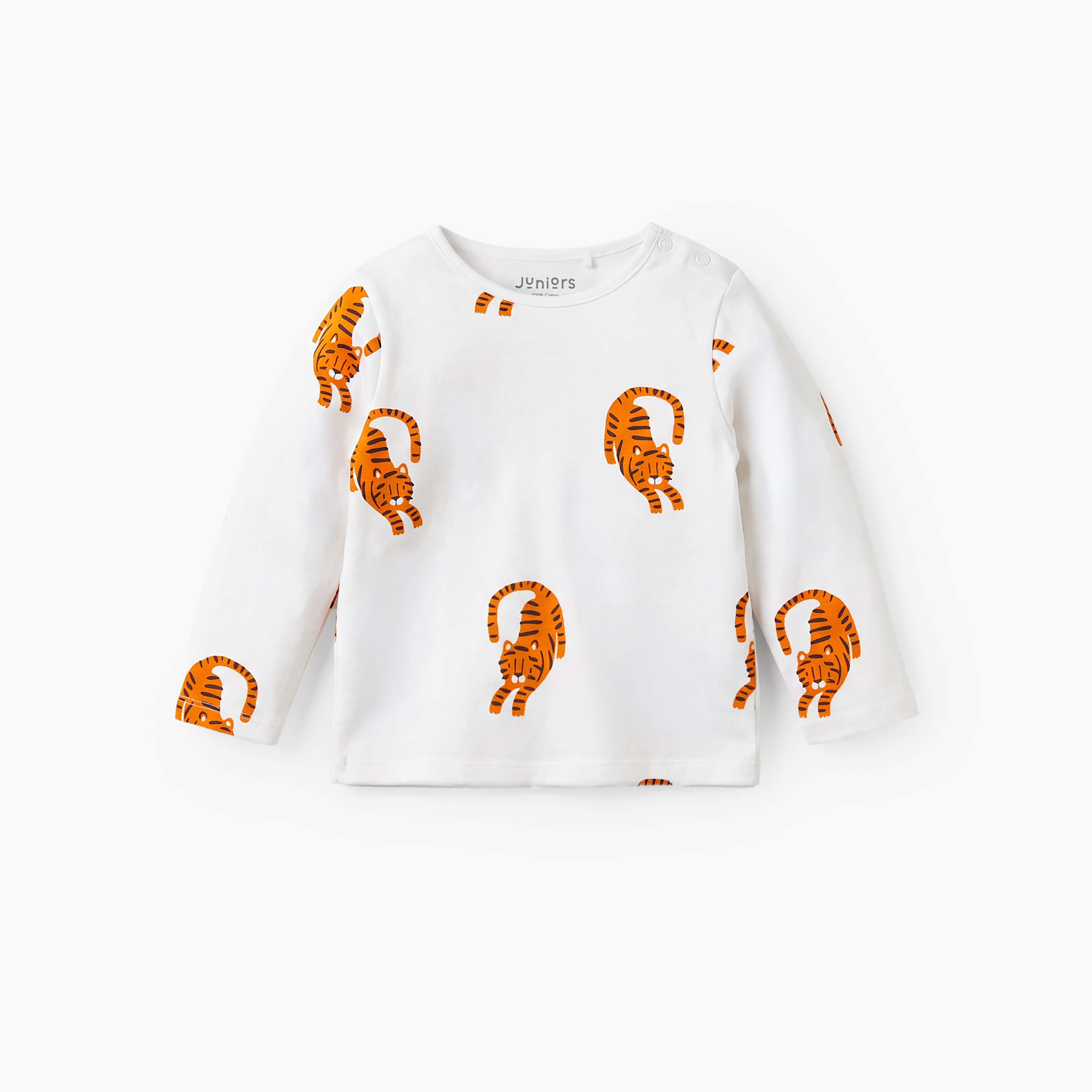 طقم بيجاما قطني بياقة مستديرة وأكمام طويلة بطبعة نمر من جونيورز-baby-boys-clothing-nightwear-pyjamasets-image-2