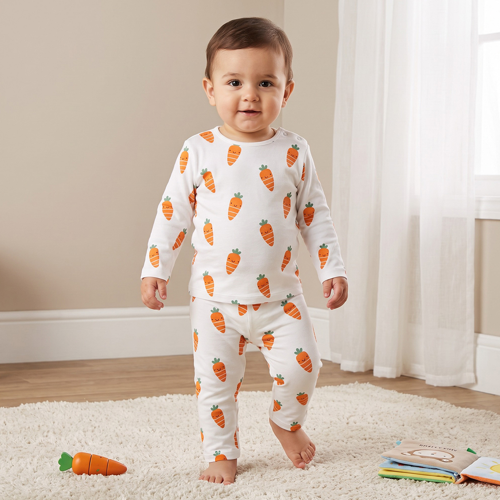 طقم بيجاما قطن بياقة ضيقة وأكمام طويلة وطبعات جزر من جونيورز-baby-boys-clothing-nightwear-pyjamasets-image-1