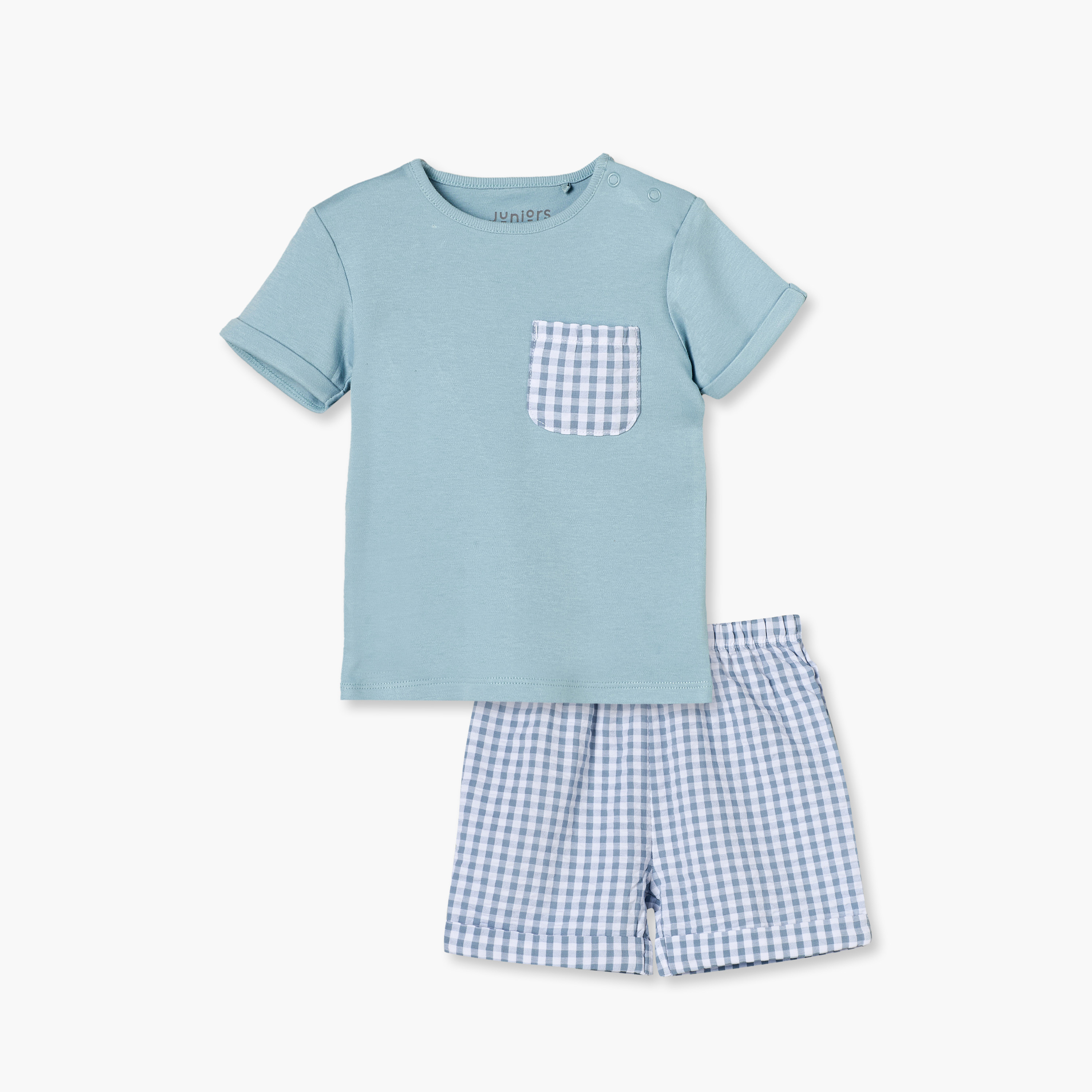 طقم شورت وتيشيرت قطن بأكمام قصيرة ورقبة ضيقة وتصميم كاروهات من جونيورز-baby-boys-clothing-nightwear-pyjamasets-image-2