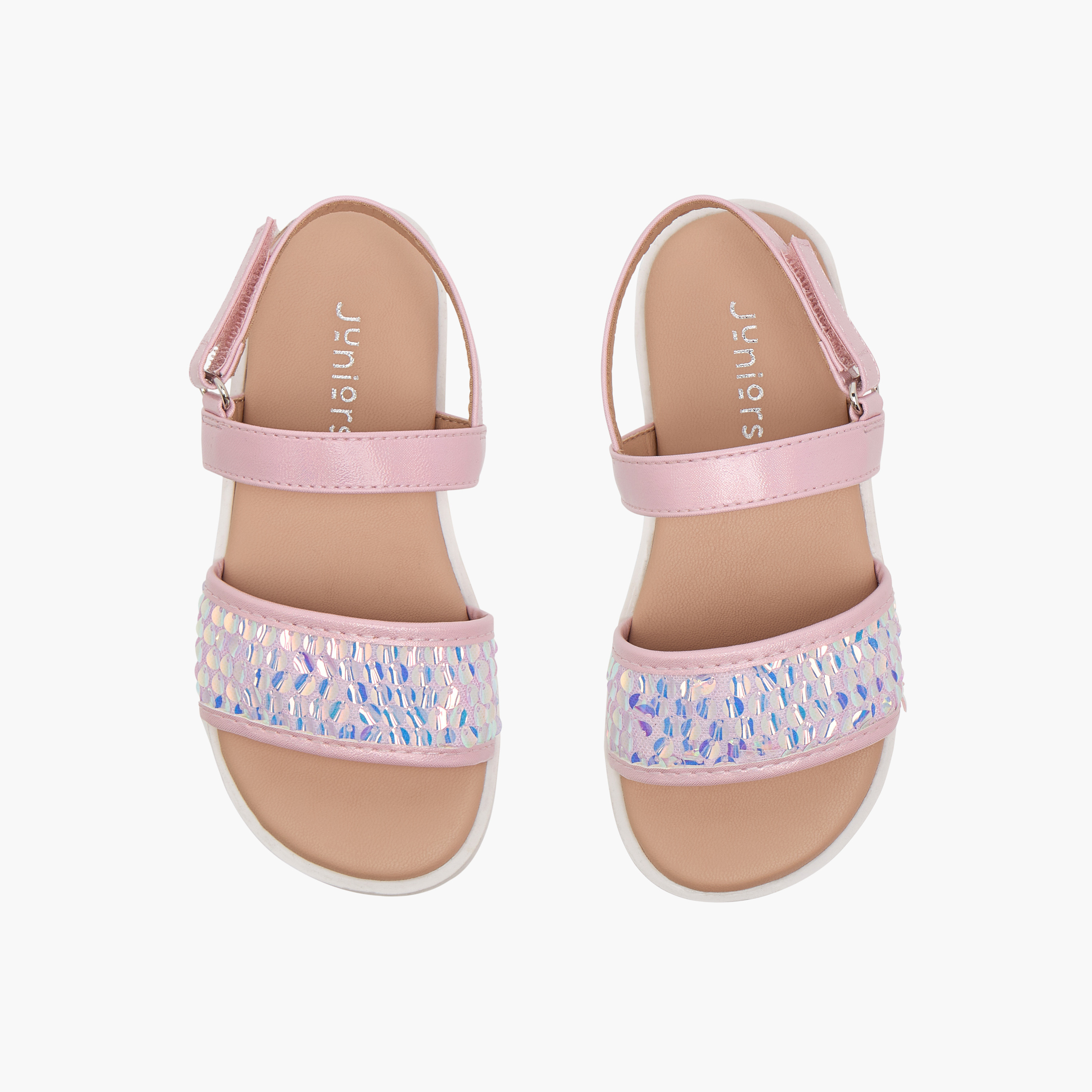 صندل بأحزمة مزيّن بالترتر وشريط إغلاق لاصق من جونيورز-girls-shoes-sandals-image-1