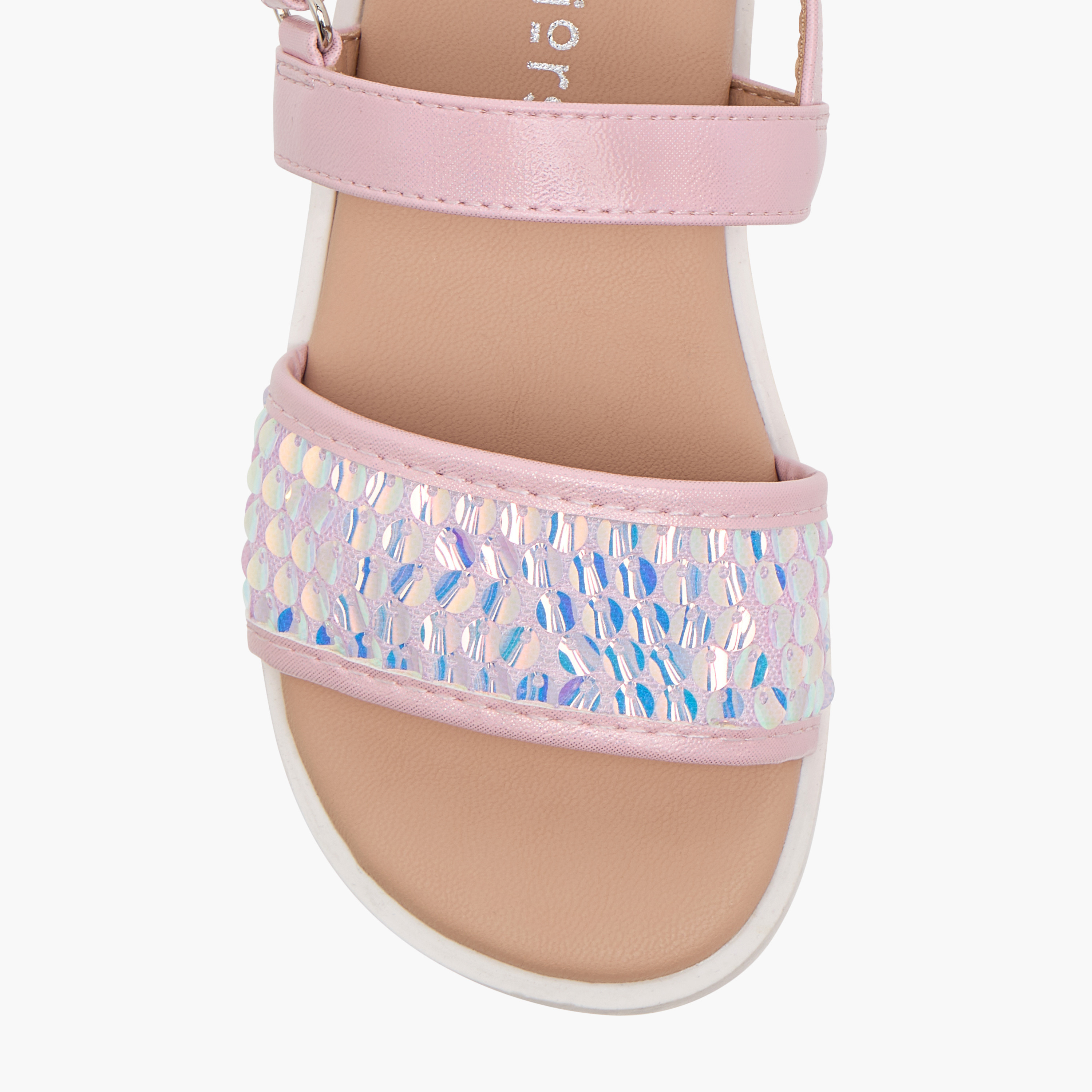 صندل بأحزمة مزيّن بالترتر وشريط إغلاق لاصق من جونيورز-girls-shoes-sandals-image-3