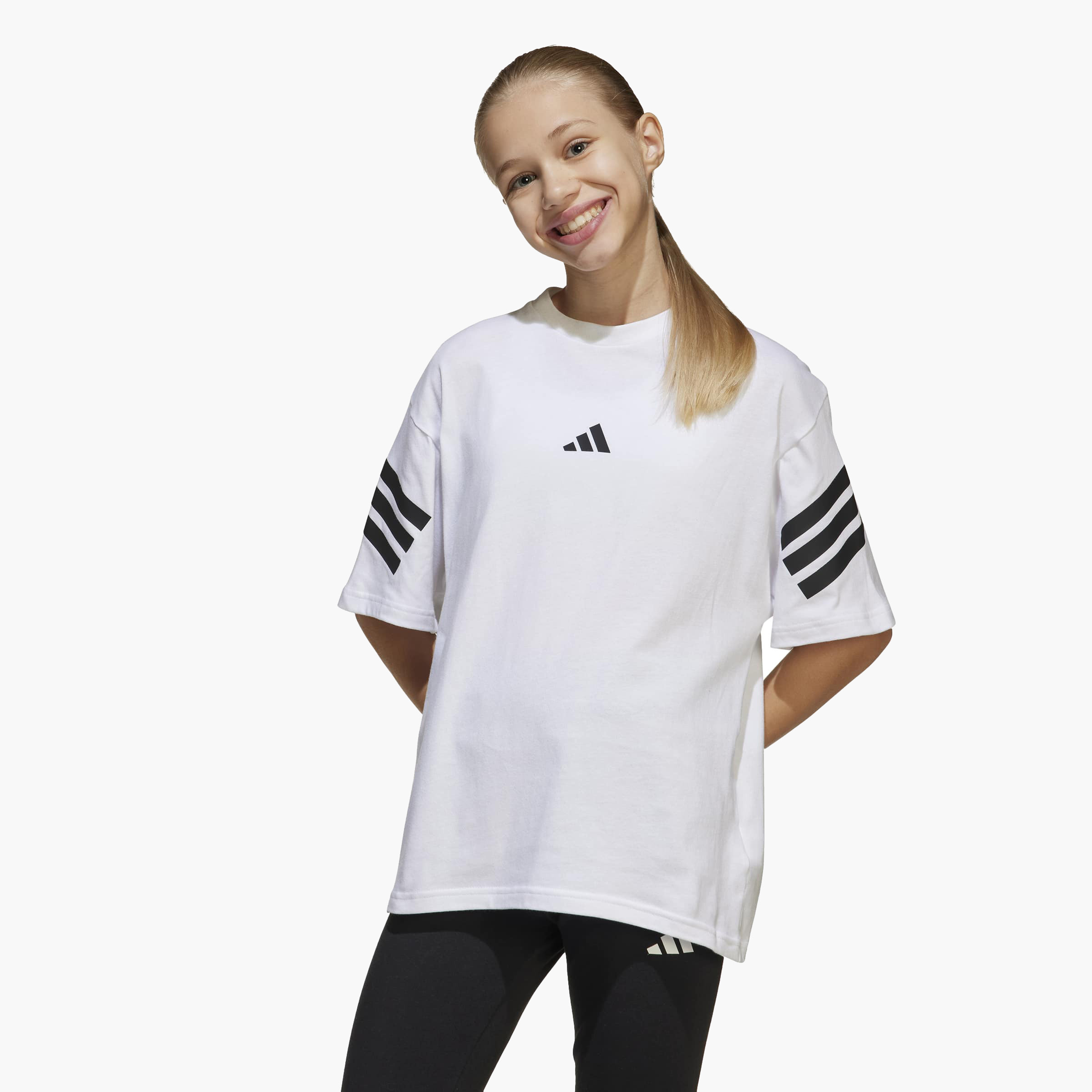 adidas Logo Print Crew Neck T-shirt with Short Sleeves-girls-clothing-tshirts-image-1