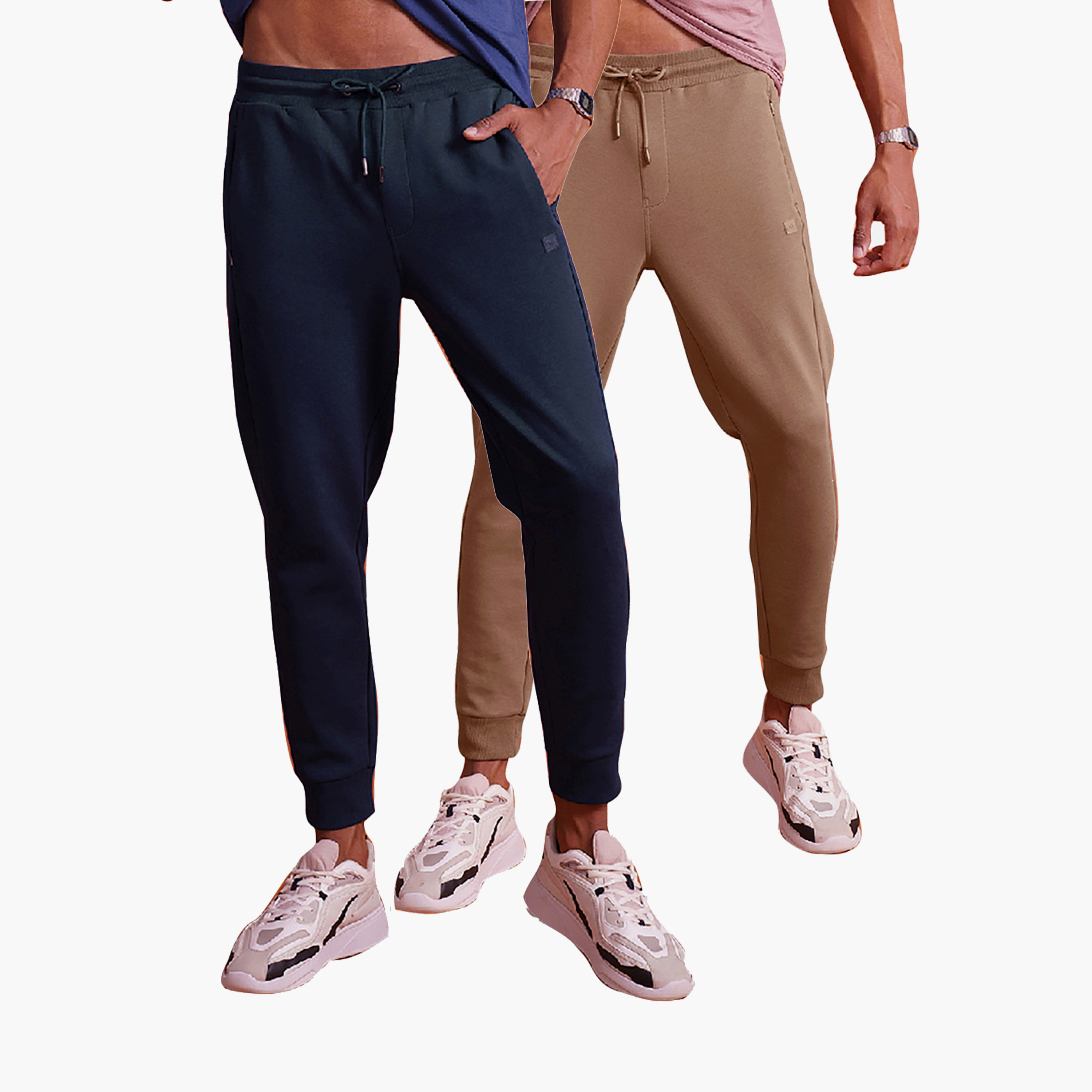Damensch Pack of 2 Plain Mid-Rise Drawstring Joggers-men-clothing-bottoms-joggers-image-1