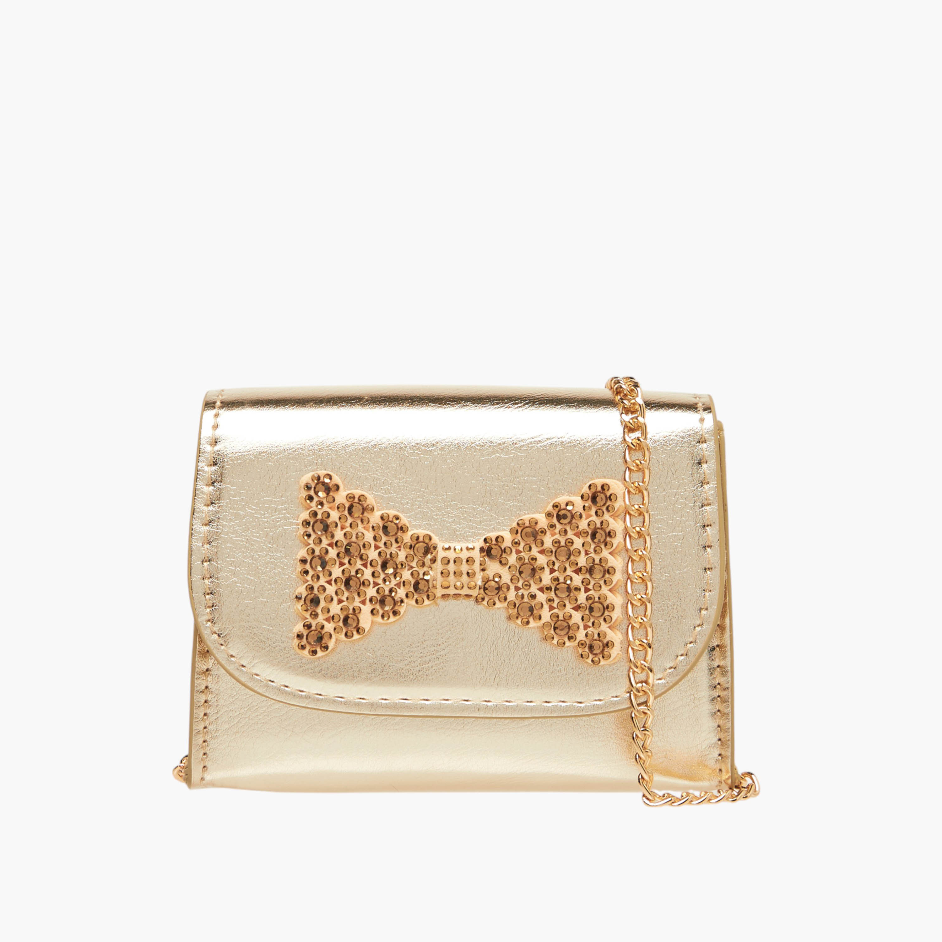 شنطة كروس بودي بحزام سلسلة وزر إغلاق وزينة فيونكة من فلورا بيلا-girls-accessories-bags-image-1