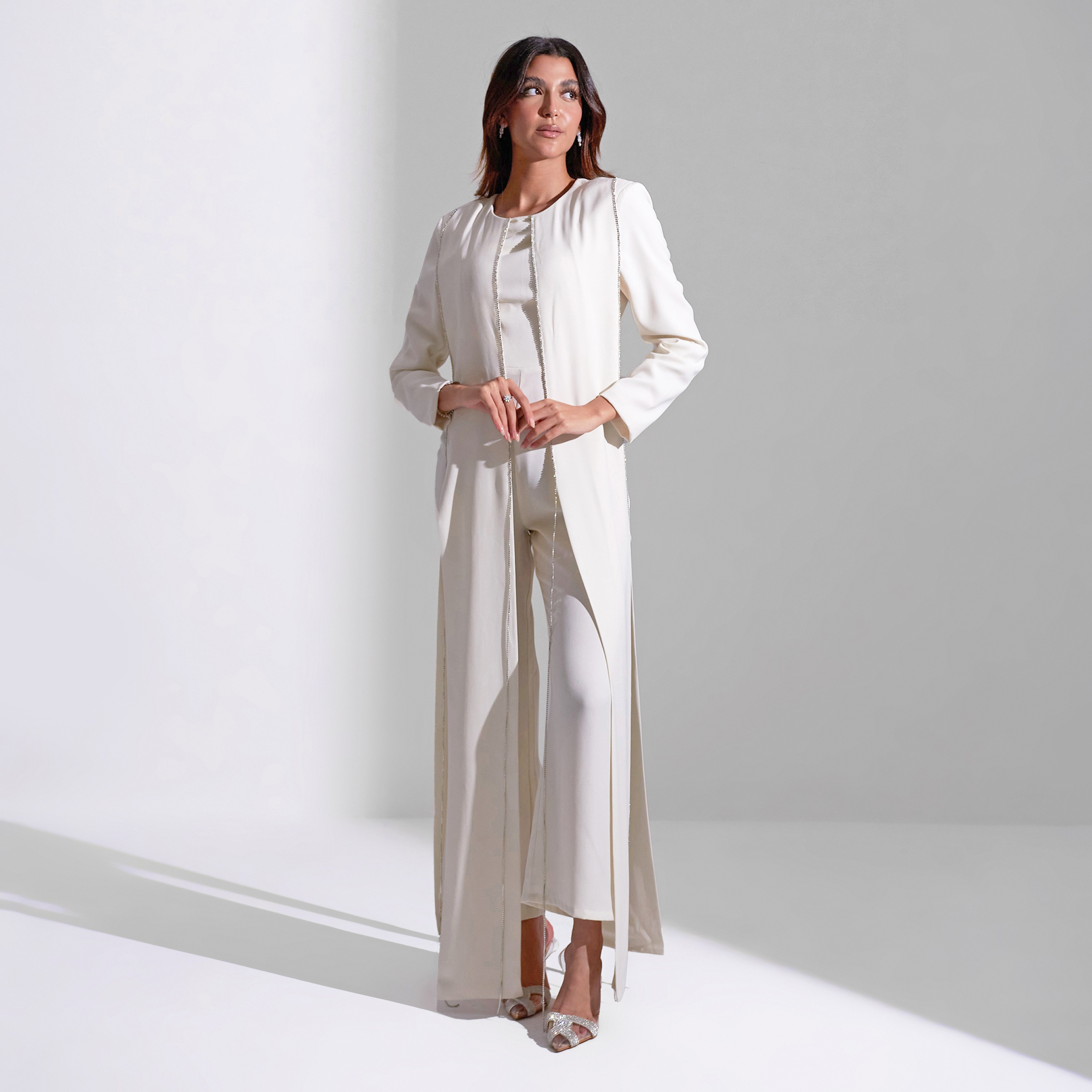 Akadia Round Neck Fringe Detail Crepe Evening Women's Jumpsuit-women-clothing-jumpsuits-image-2