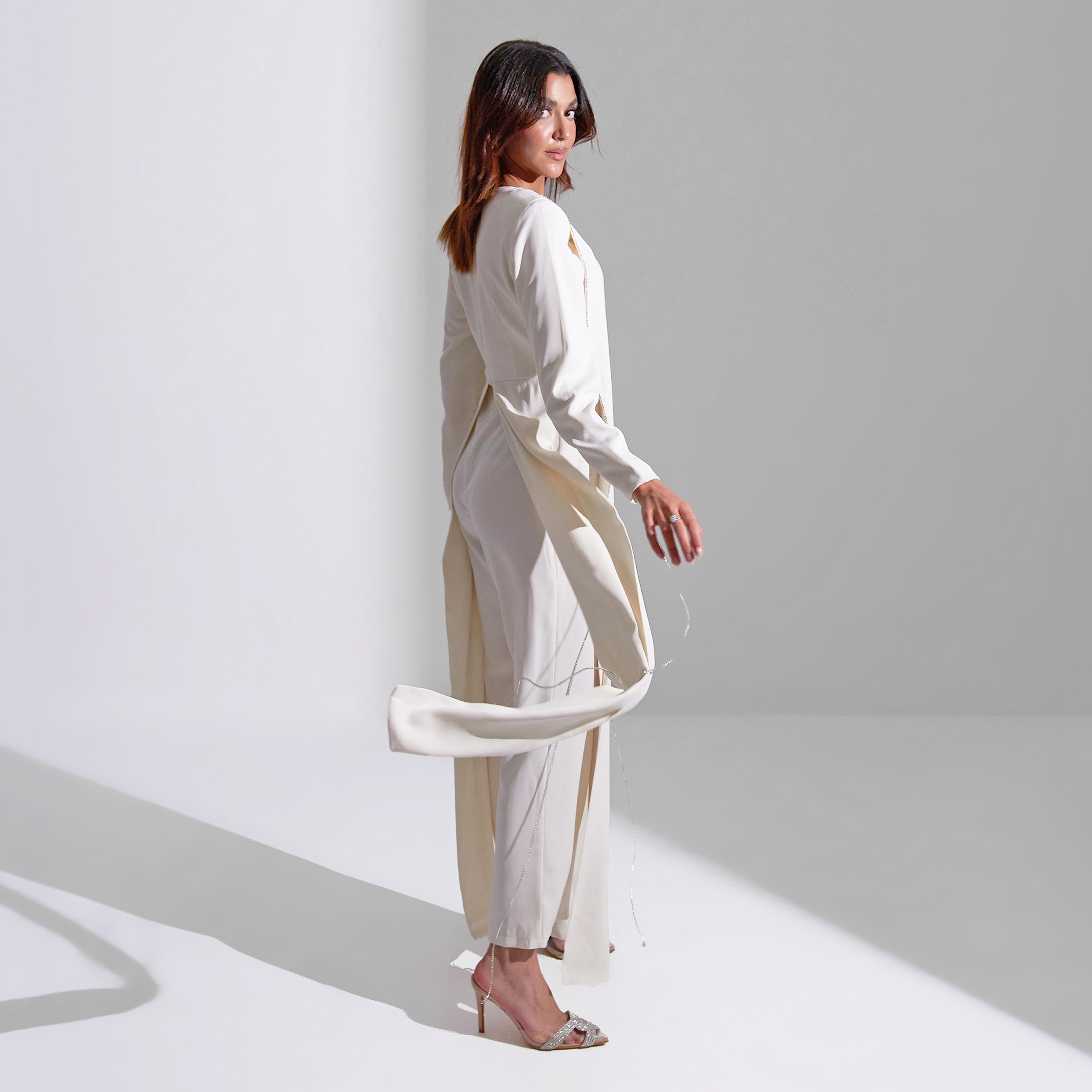 Akadia Round Neck Fringe Detail Crepe Evening Women's Jumpsuit-women-clothing-jumpsuits-image-3