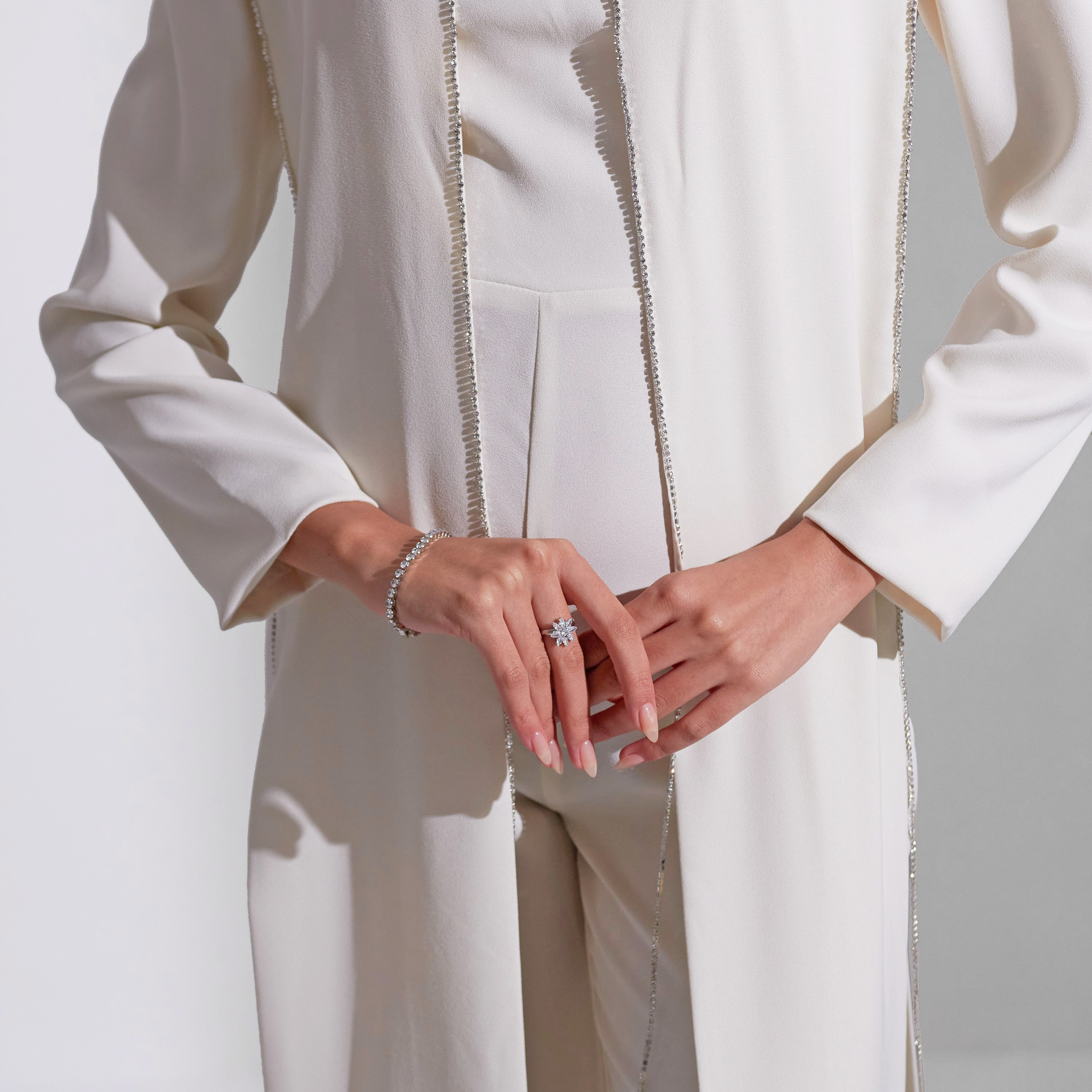 Akadia Round Neck Fringe Detail Crepe Evening Women's Jumpsuit-women-clothing-jumpsuits-image-7