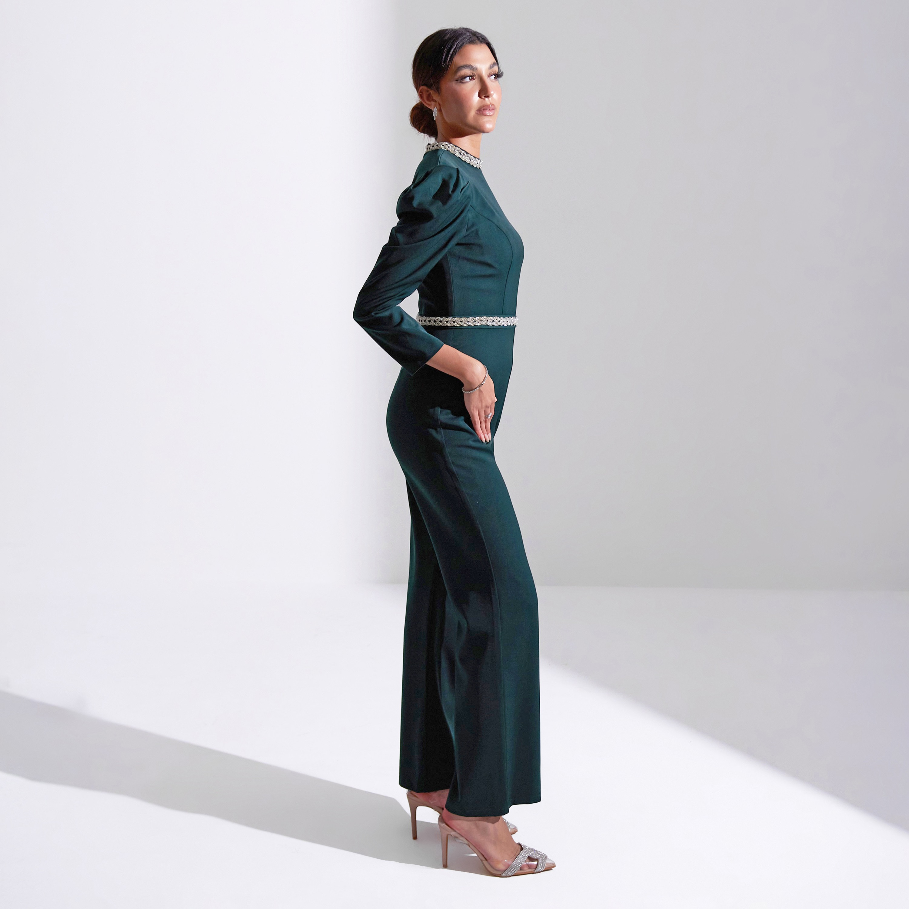 Akadia Embellished Neck Crepe Evening Women's Jumpsuit-women-clothing-jumpsuits-image-2