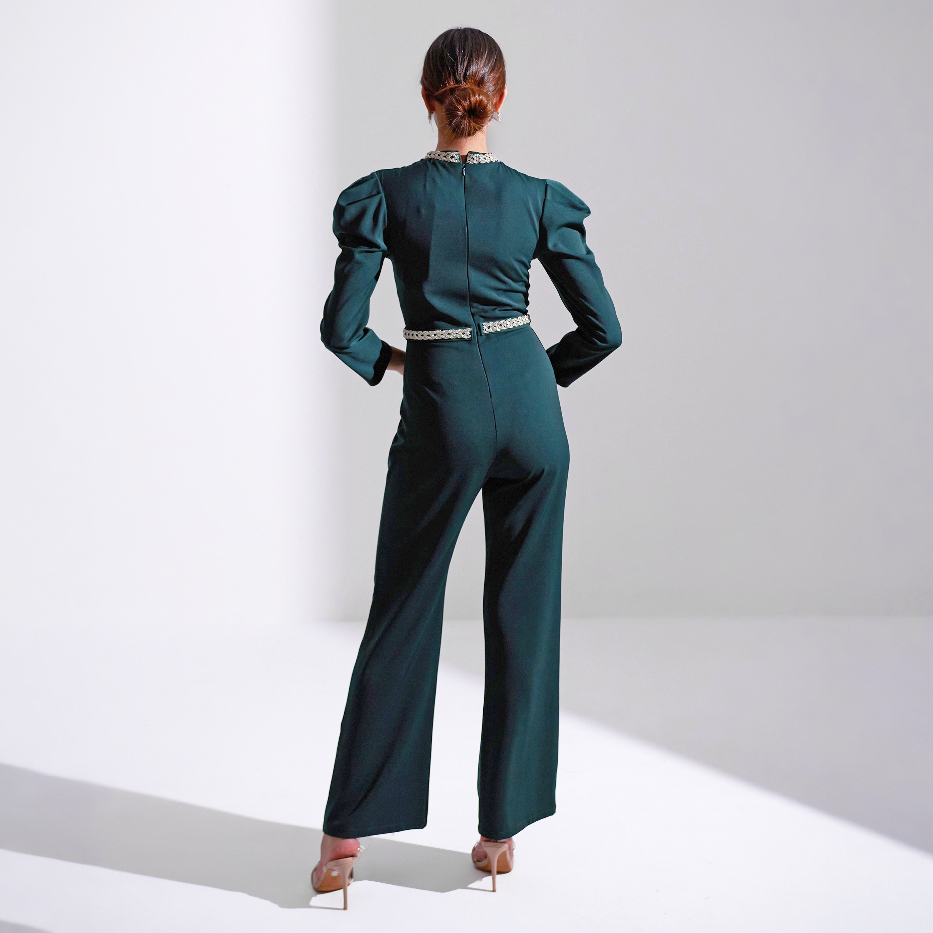 Akadia Embellished Neck Crepe Evening Women's Jumpsuit-women-clothing-jumpsuits-image-3