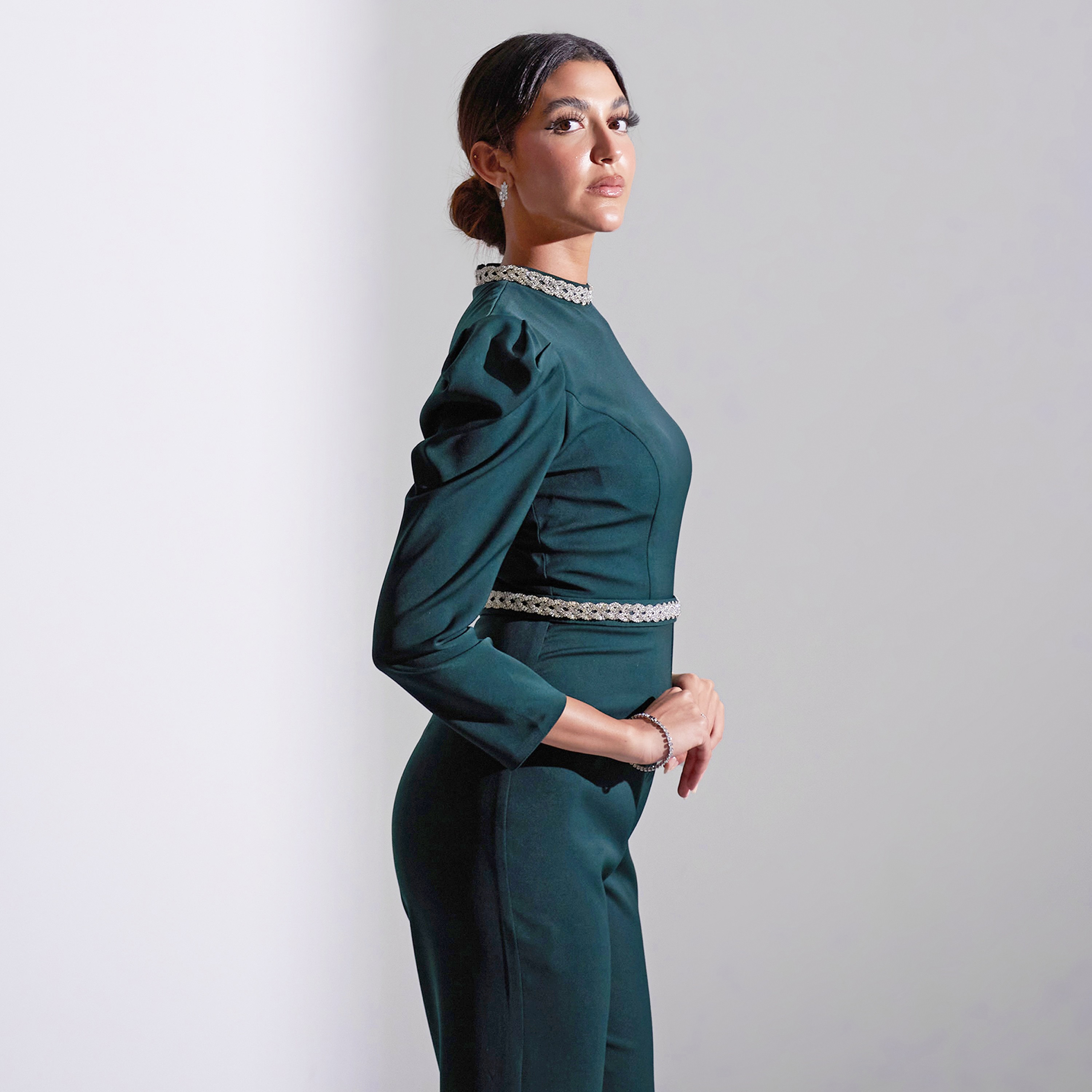 Akadia Embellished Neck Crepe Evening Women's Jumpsuit-women-clothing-jumpsuits-image-4