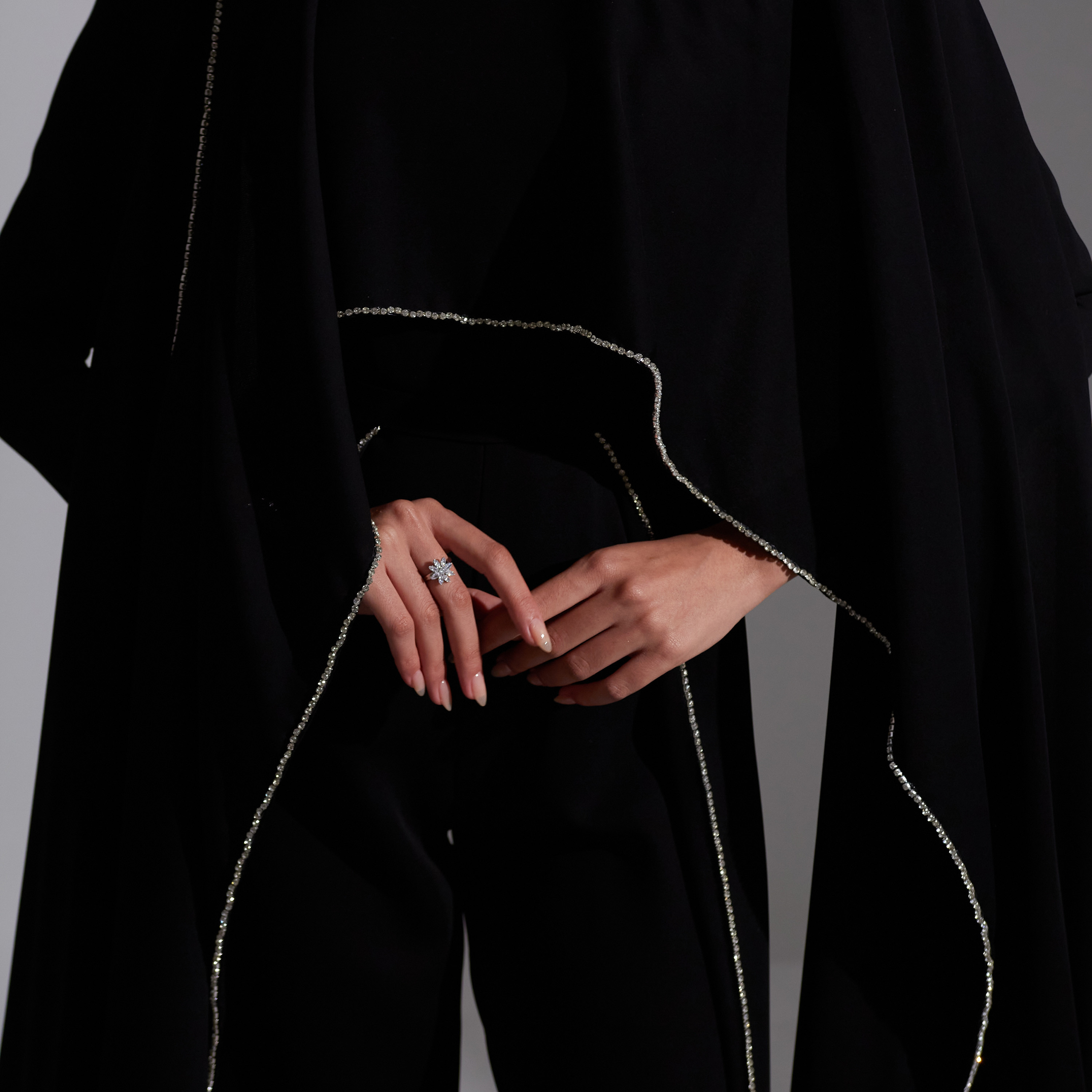 Akadia Stone Detailed Crepe Float Cape Overlay Women's Jumpsuit-women-clothing-jumpsuits-image-15