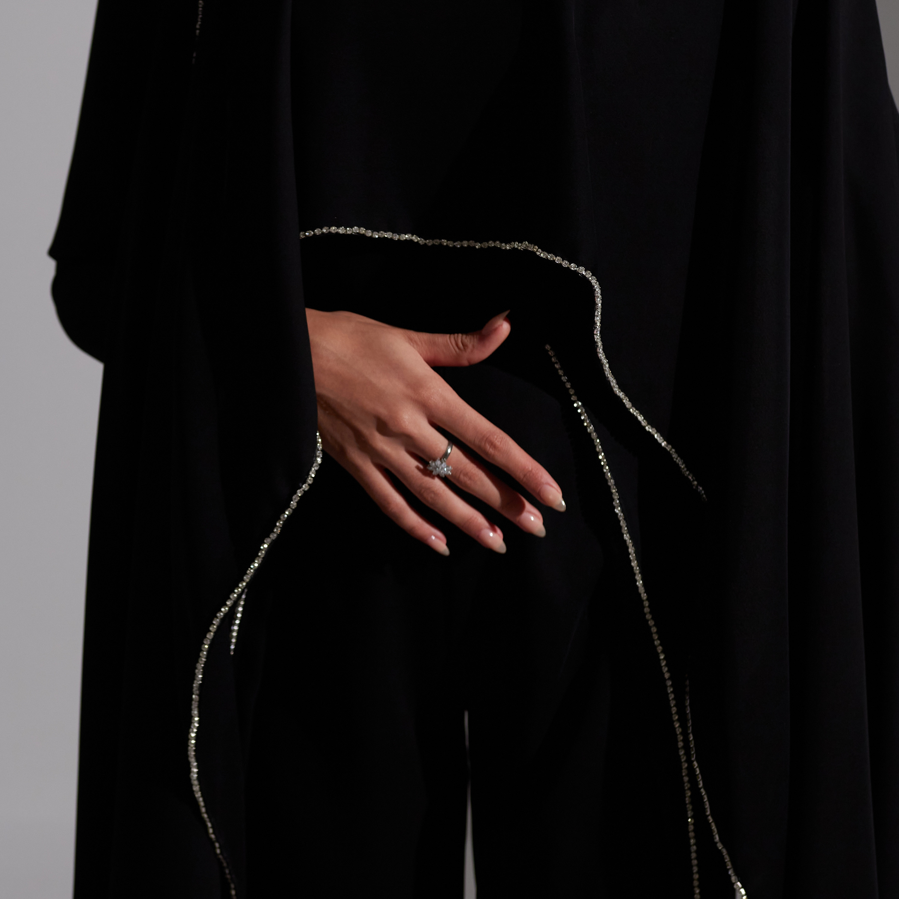 Akadia Stone Detailed Crepe Float Cape Overlay Women's Jumpsuit-women-clothing-jumpsuits-image-16