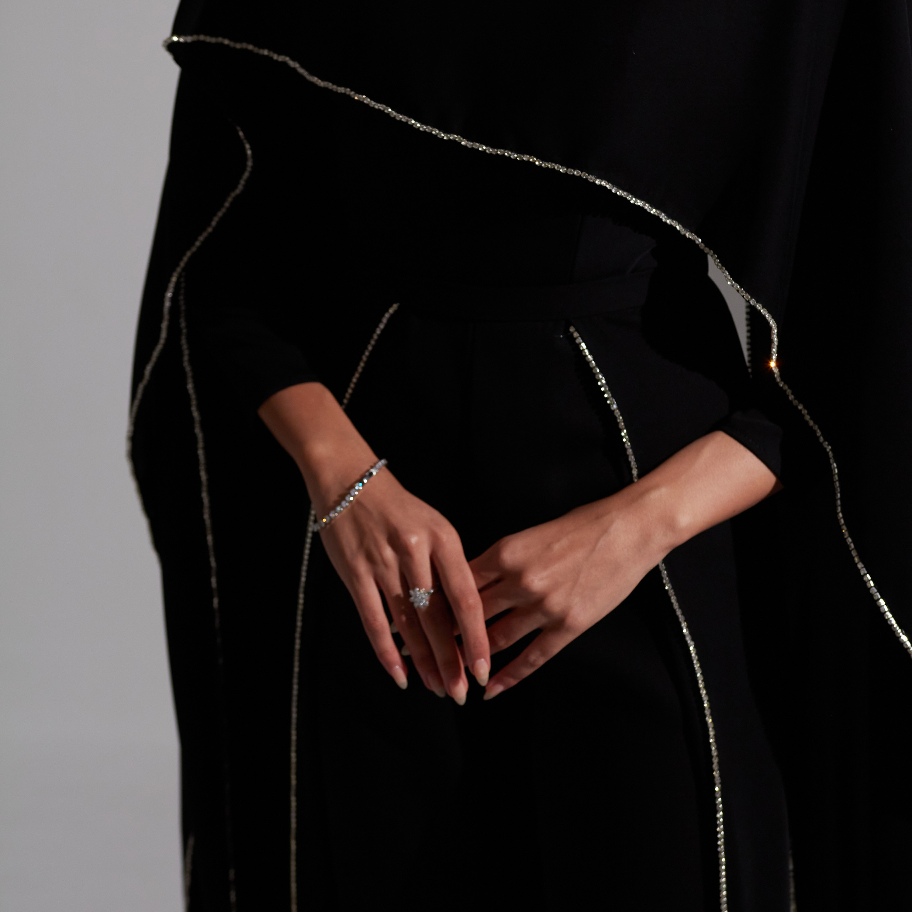 Akadia Stone Detailed Crepe Float Cape Overlay Women's Jumpsuit-women-clothing-jumpsuits-image-19