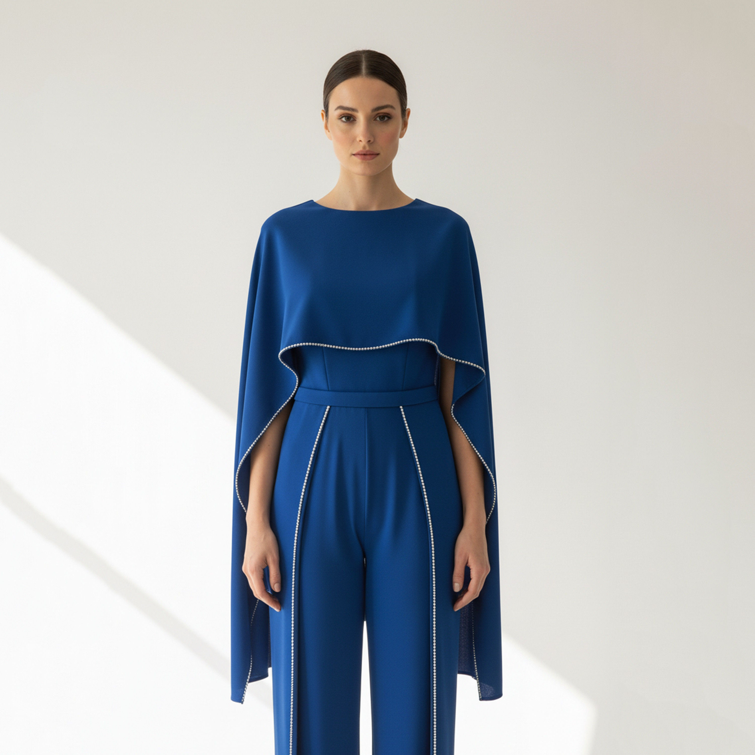 Akadia Stone Detailed Crepe Float Cape Overlay Women's Jumpsuit-women-clothing-jumpsuits-image-6