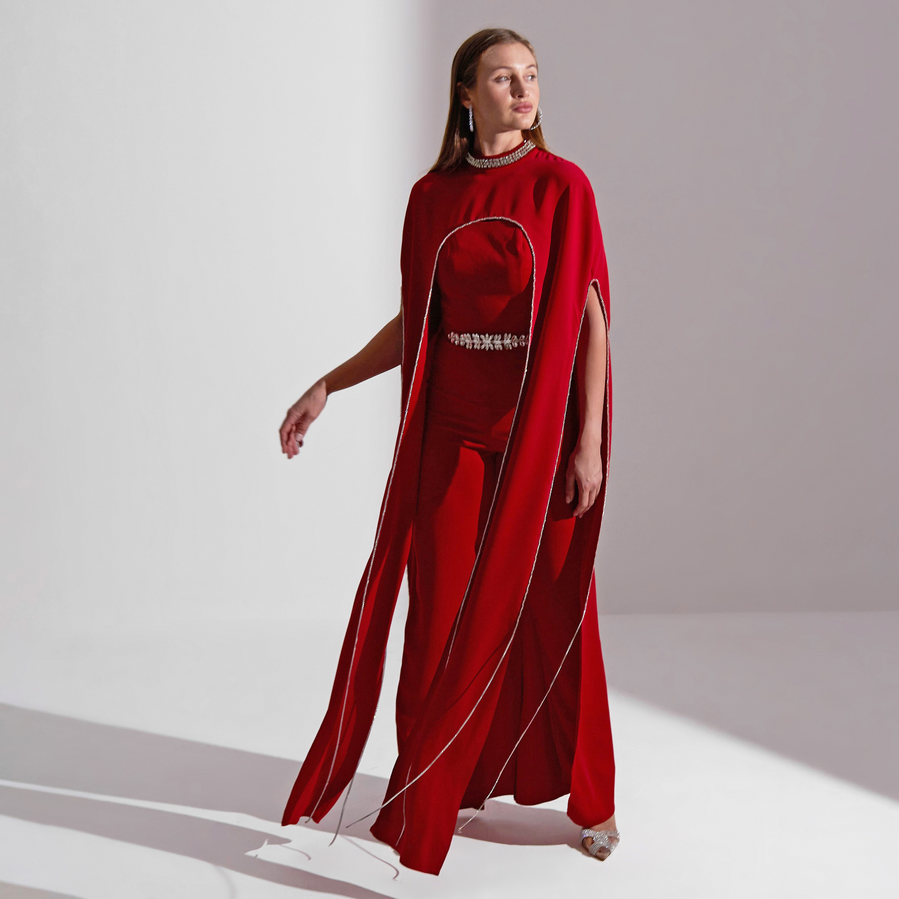Akadia Crystal Cape Crepe Evening Women's Jumpsuit-women-clothing-jumpsuits-image-1