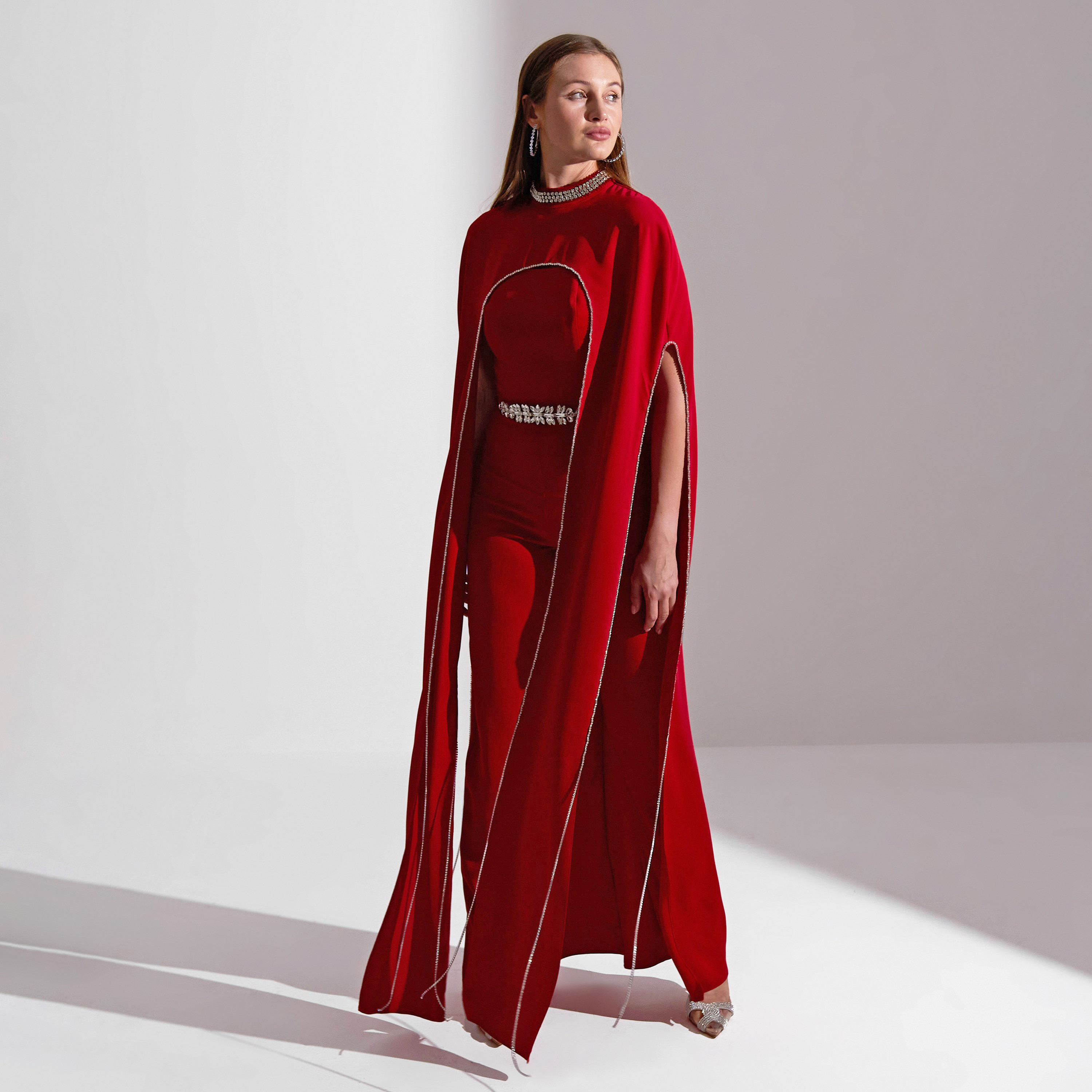 Akadia Crystal Cape Crepe Evening Women's Jumpsuit-women-clothing-jumpsuits-image-2