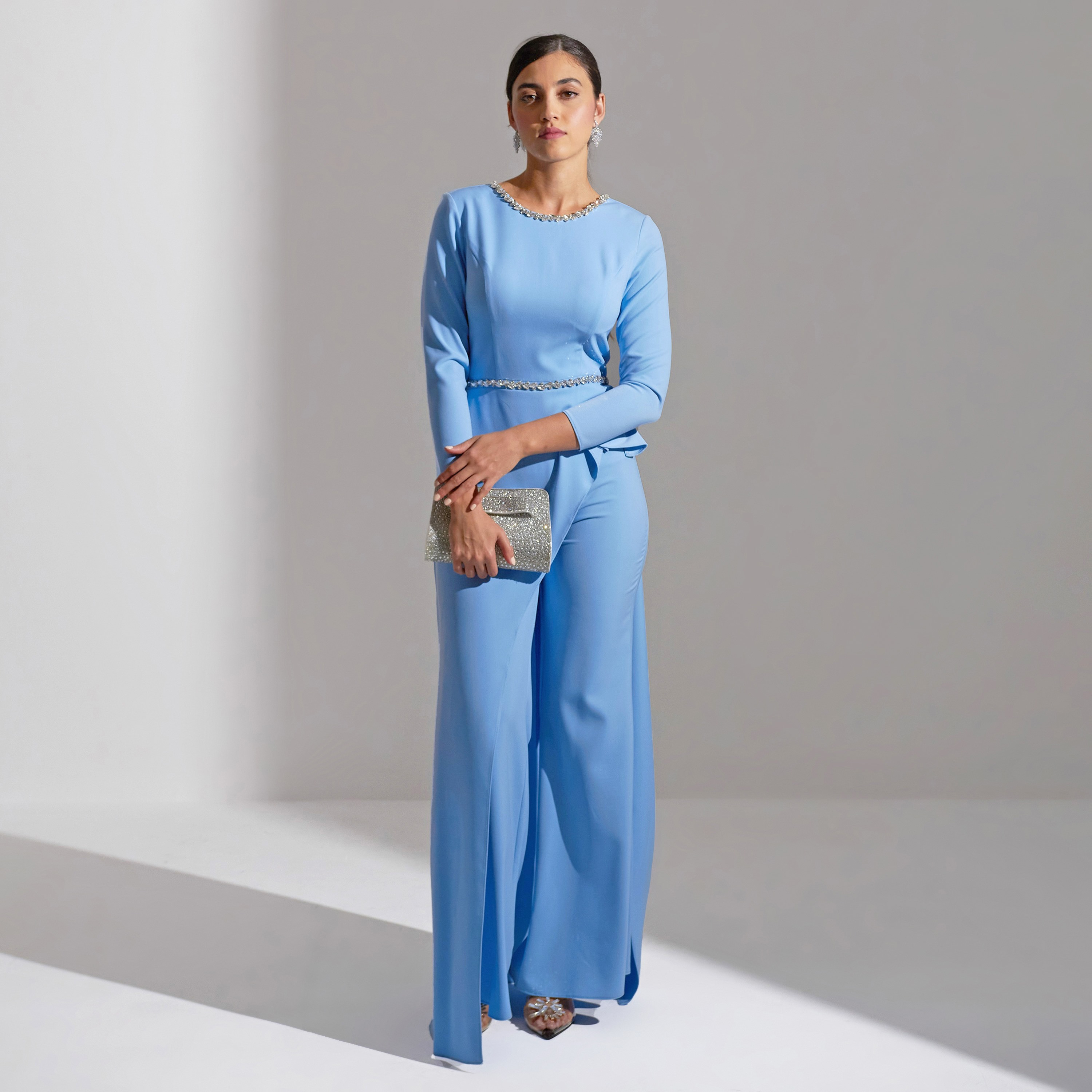 Akadia Laced Crepe Curved Evening Women's Jumpsuit-women-clothing-jumpsuits-image-1