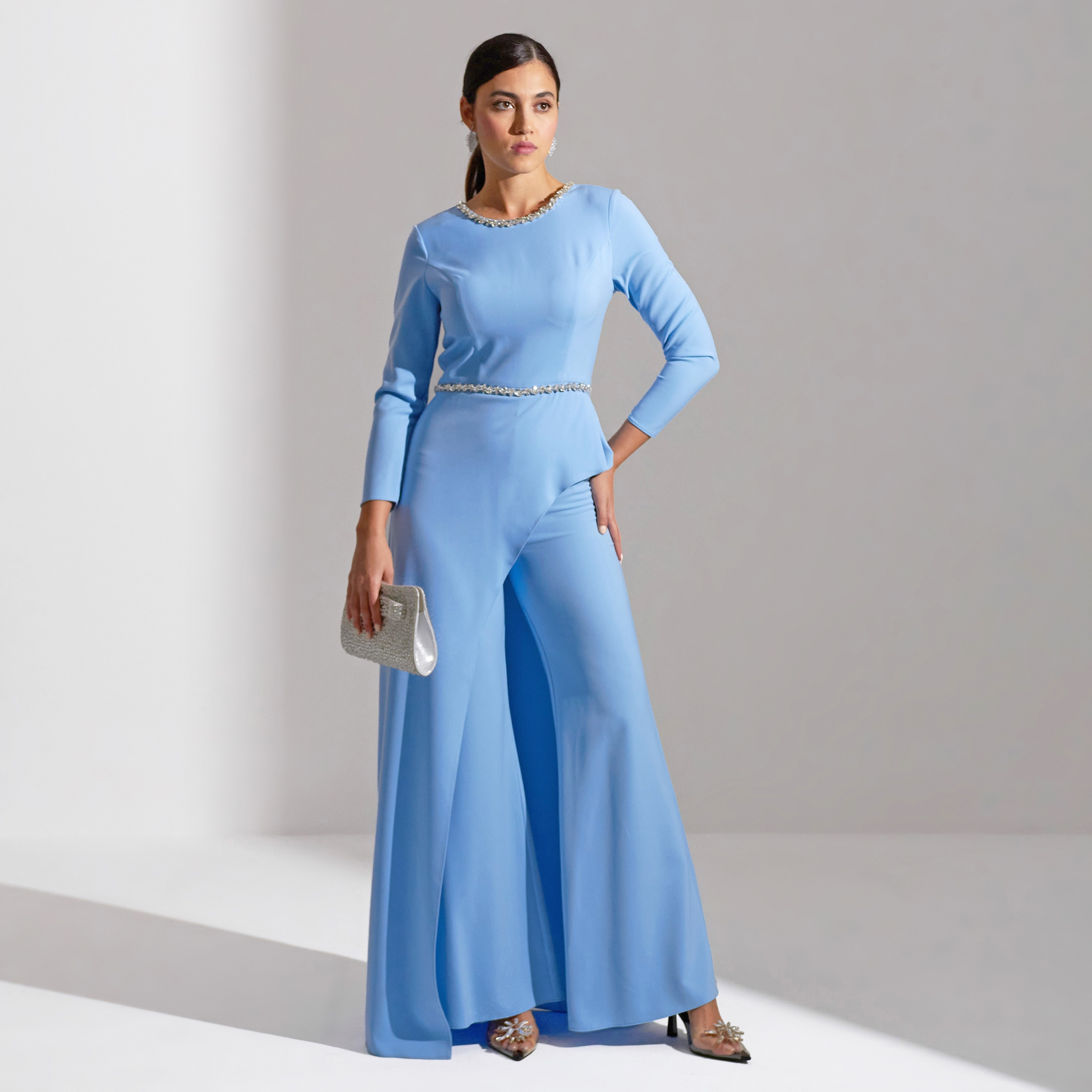 Akadia Laced Crepe Curved Evening Women's Jumpsuit-women-clothing-jumpsuits-image-4