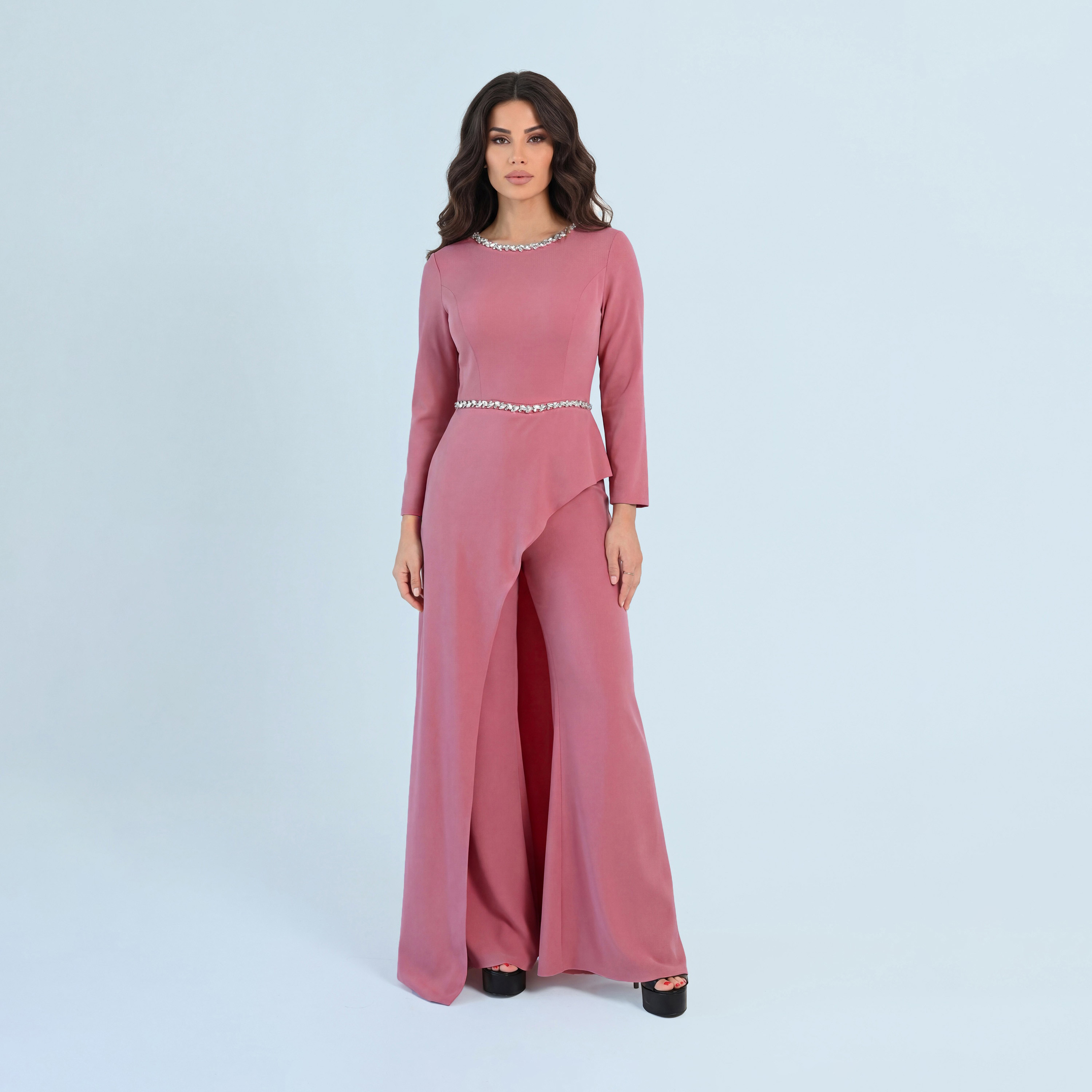 Akadia Crystal Work Crepe Curved Evening Women's Jumpsuit-women-clothing-jumpsuits-image-1