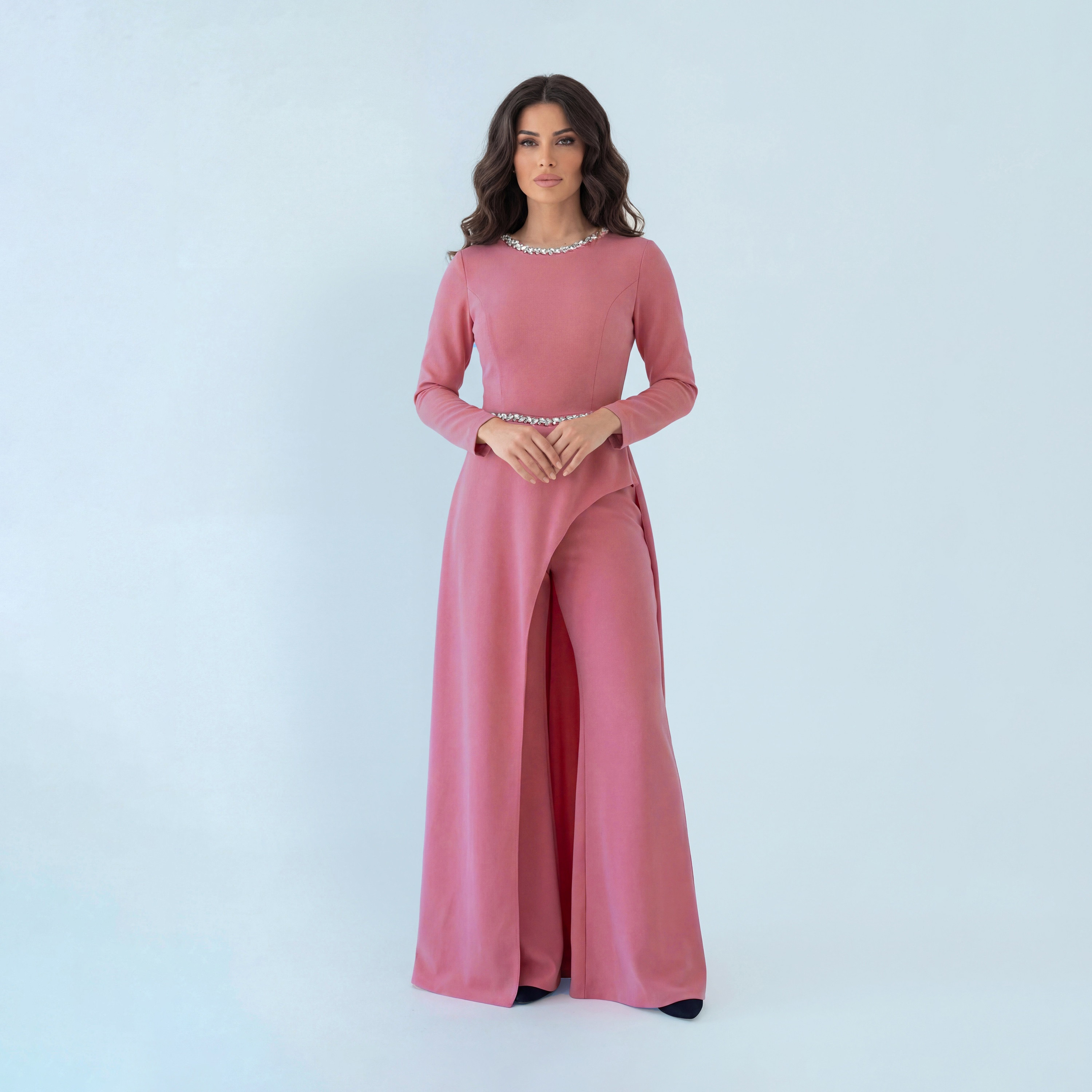 Akadia Crystal Work Crepe Curved Evening Women's Jumpsuit-women-clothing-jumpsuits-image-2