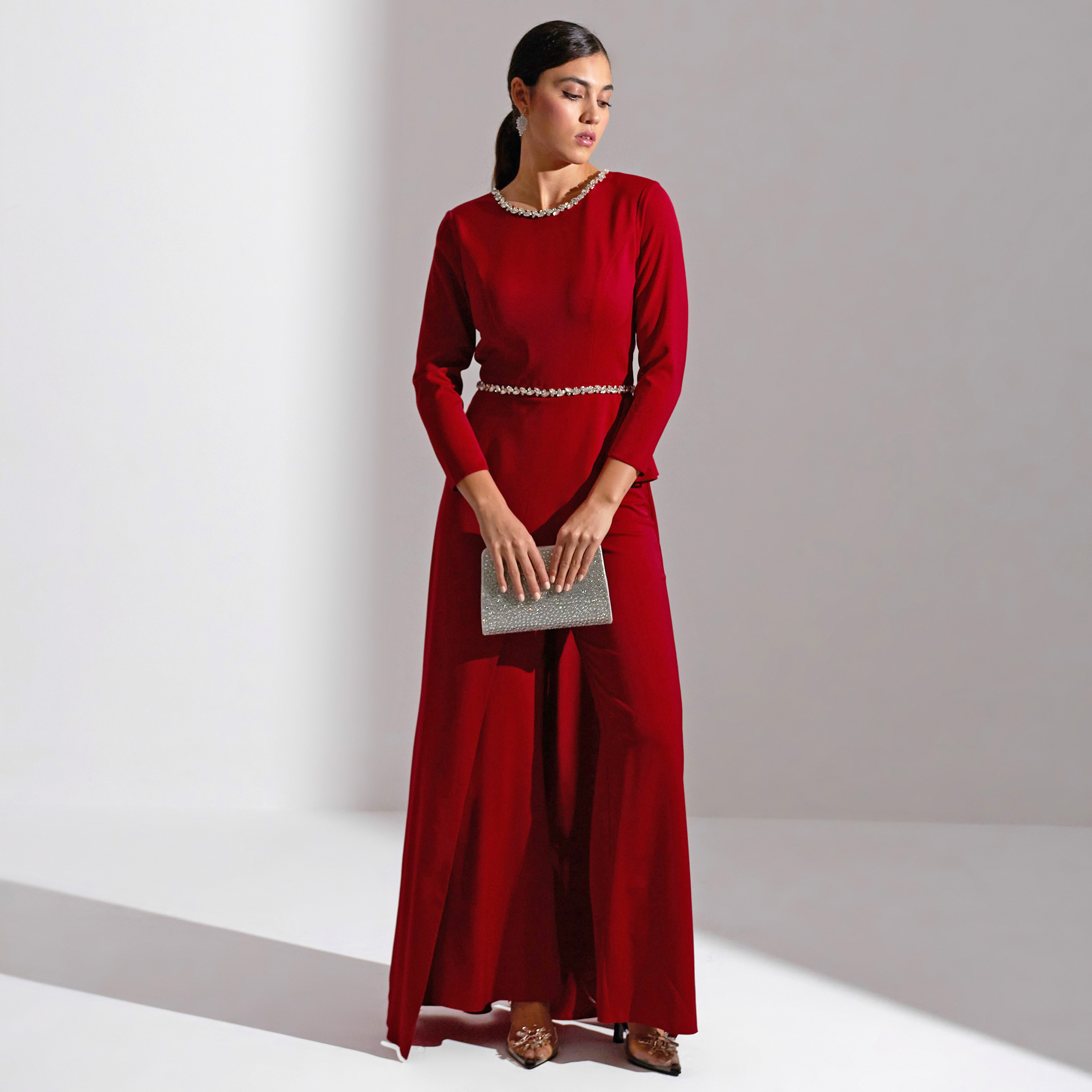 Akadia Laced Crepe Curved Evening Women's Jumpsuit-women-clothing-jumpsuits-image-8