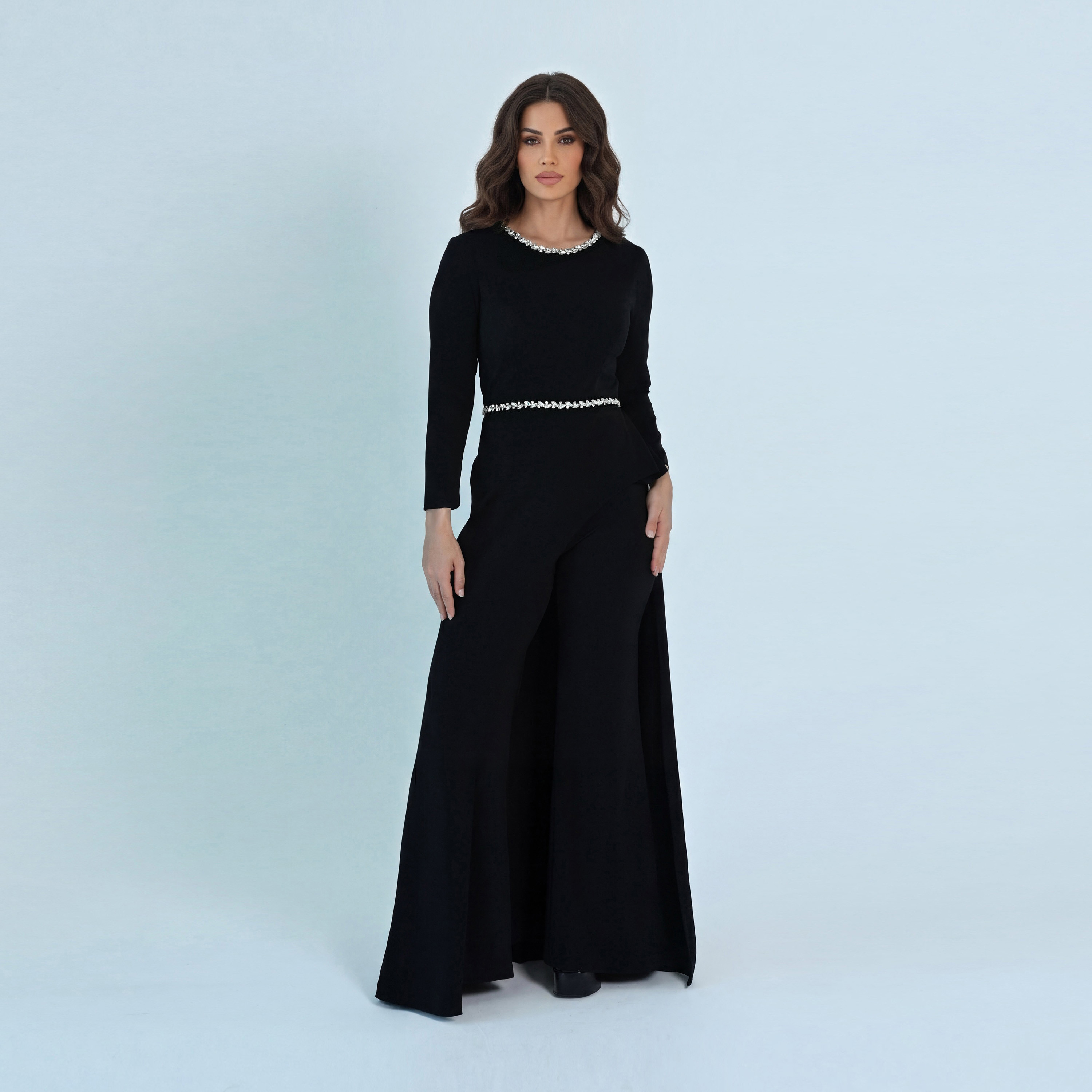 Akadia Crystal Work Crepe Curved Evening Women's Jumpsuit-women-clothing-jumpsuits-image-7