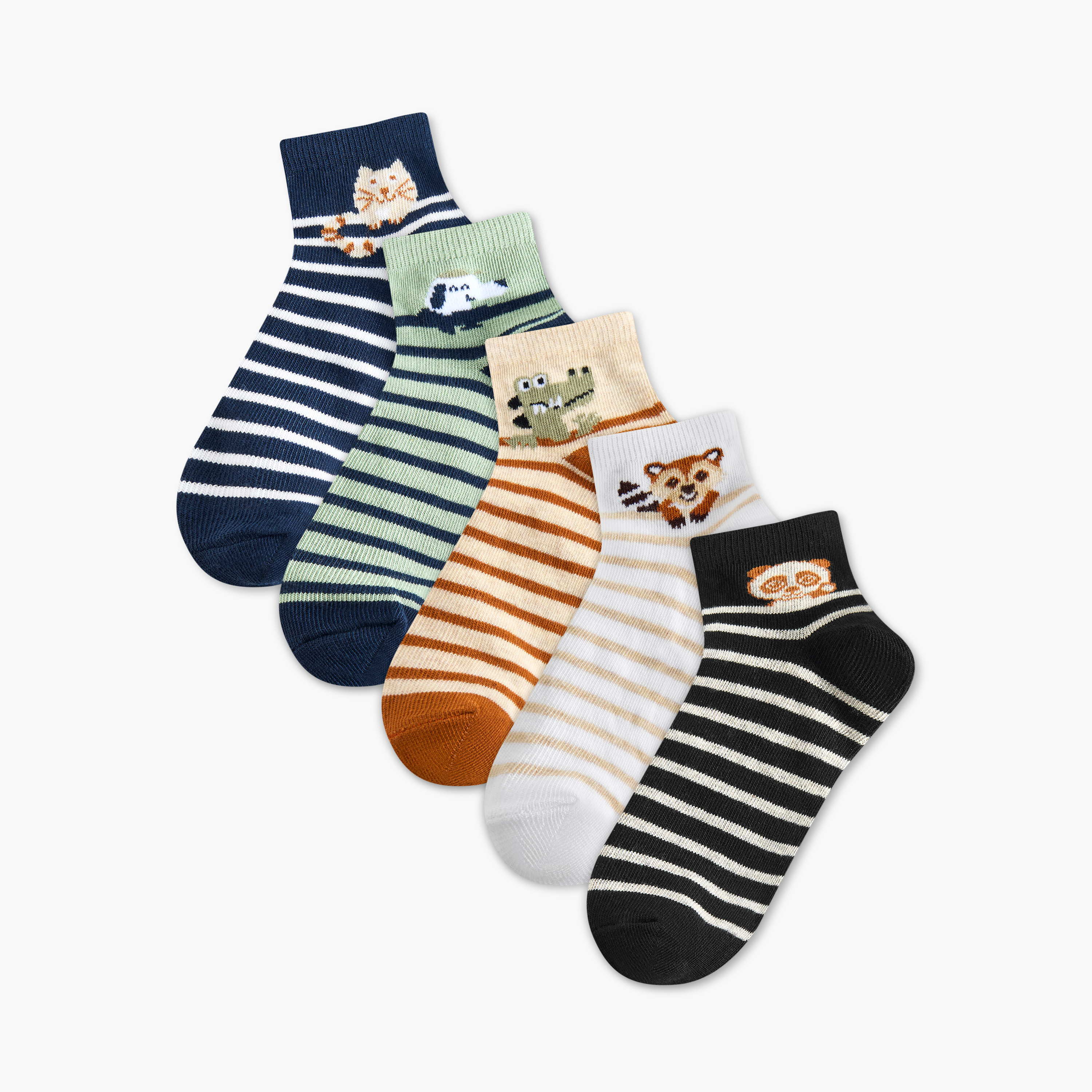 Pack of 5 Barefeet Baby Boys Ankle Length Socks Striped-baby-boys-accessories-socks-image-1