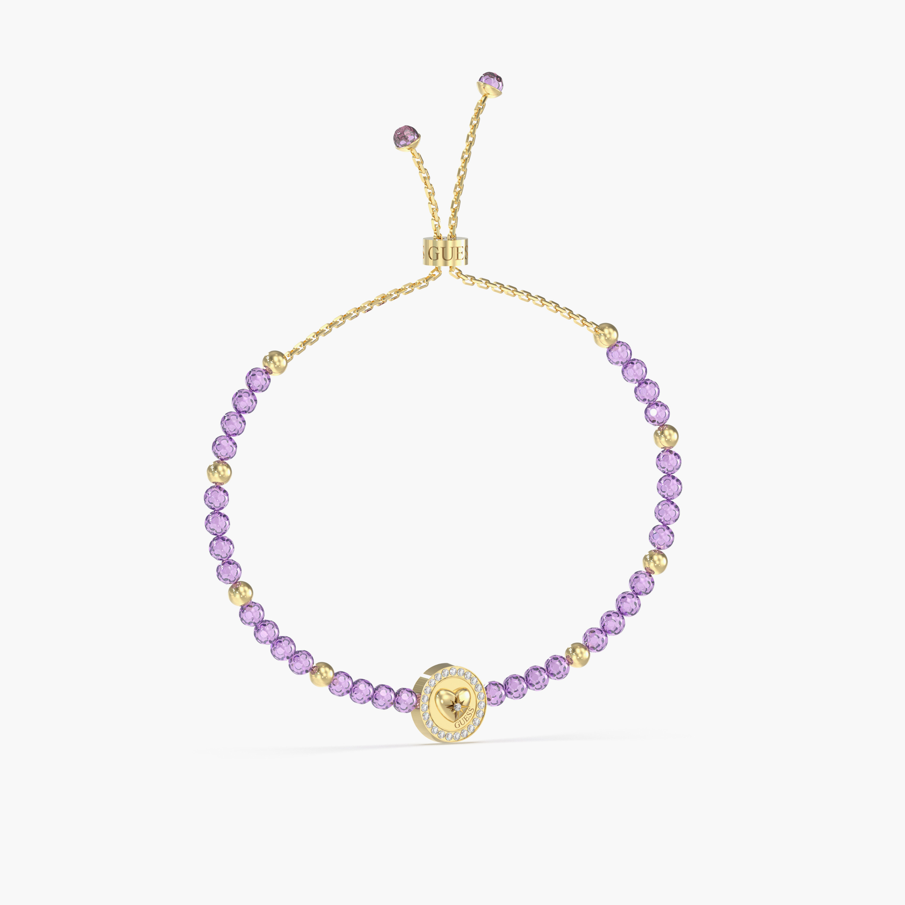 Guess Women's Color Beads & Heart Gold & Amethyst Bracelet Steel-women-watchesandjewellery-jewellery-banglesandbracelets-image-1