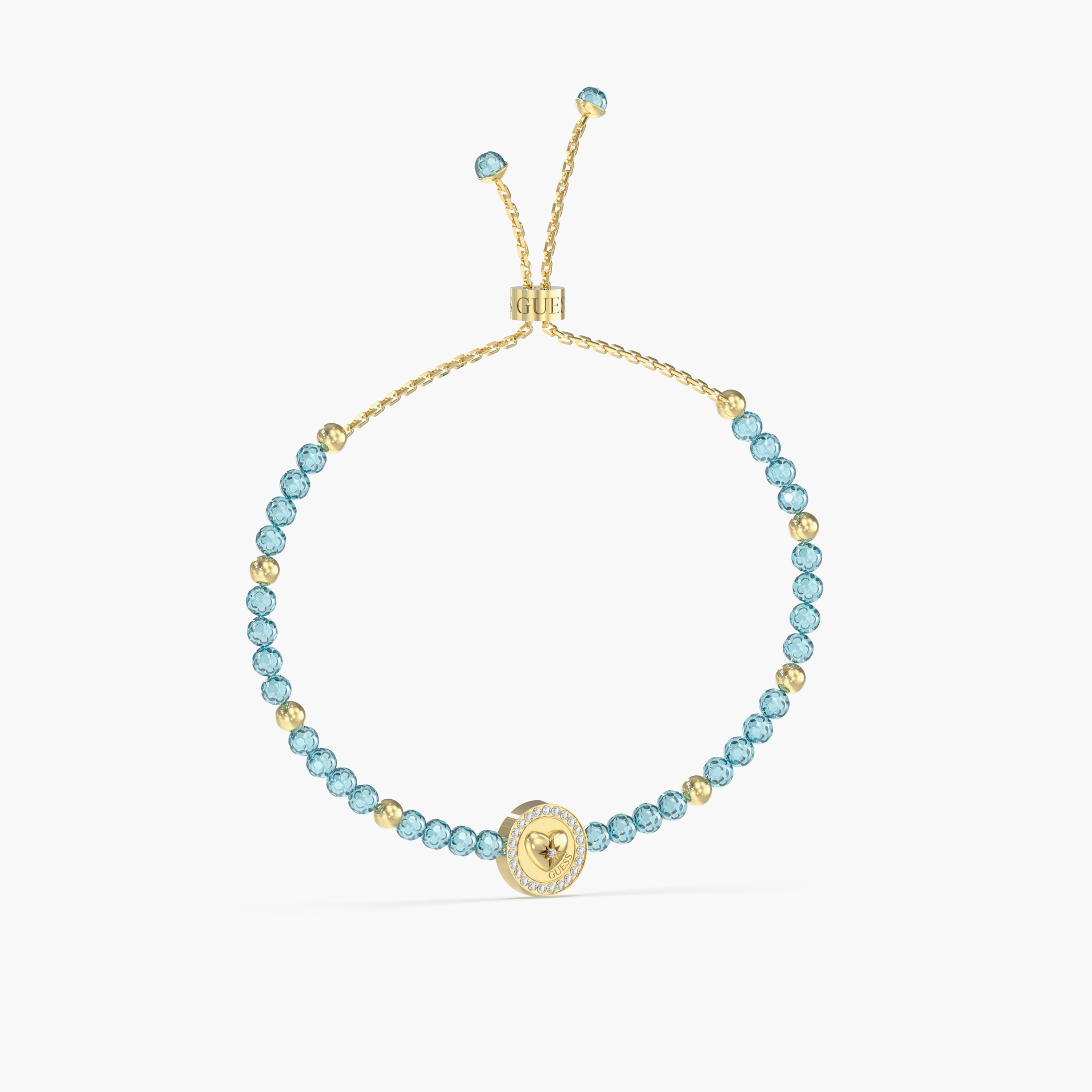 غيس- خرز ملون وسوار نسائي قلب من الفولاذ الذهبي والأكوامارين-women-watchesandjewellery-jewellery-banglesandbracelets-image-1