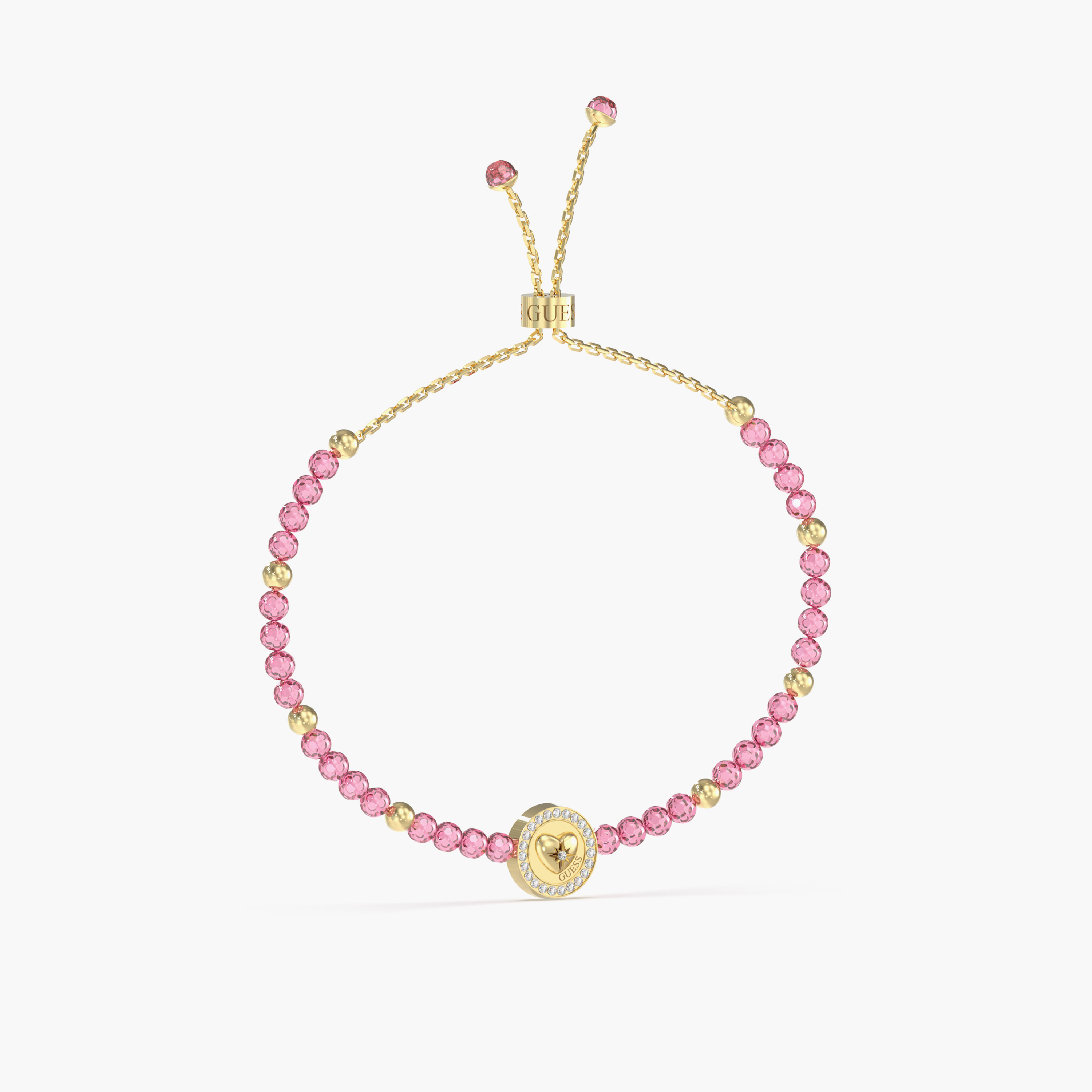 Guess Women's Color Beads & Heart Gold & Pink Bracelet Steel-women-watchesandjewellery-jewellery-banglesandbracelets-image-1