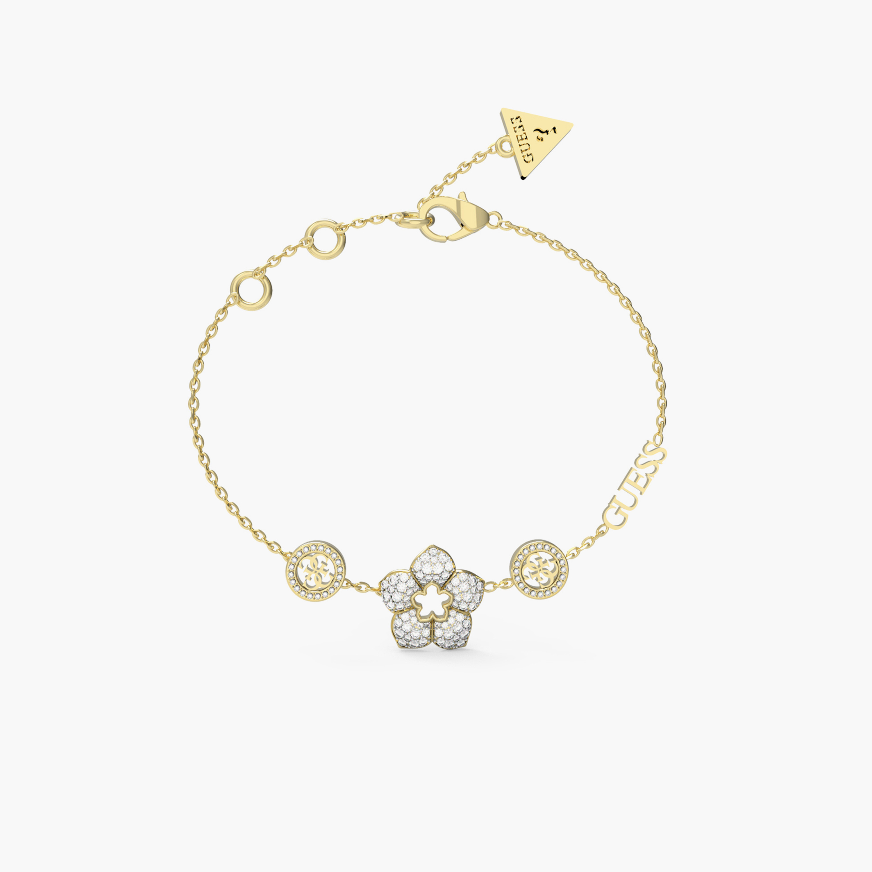 Guess Women's 4G Logo & Pave Flower Gold Bracelet Steel-women-watchesandjewellery-jewellery-banglesandbracelets-image-1