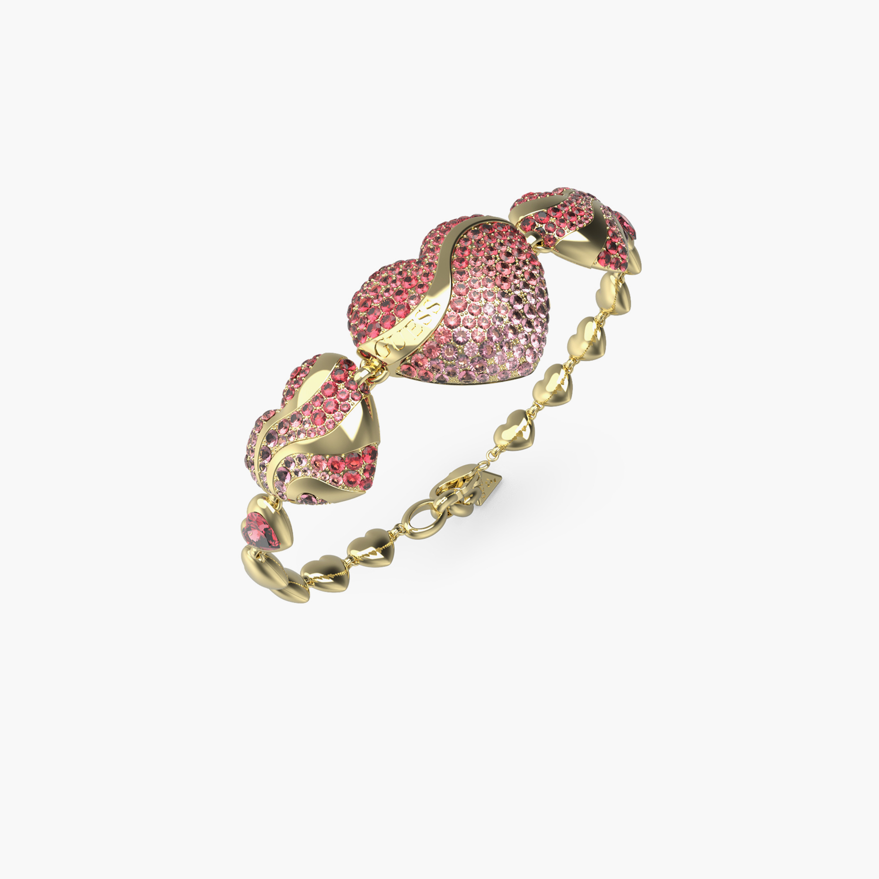 غيس- سوار نسائي من الفولاذ بقلوب متعددة من الكريستالات باللون الذهبي والأحمر-women-watchesandjewellery-jewellery-banglesandbracelets-image-1