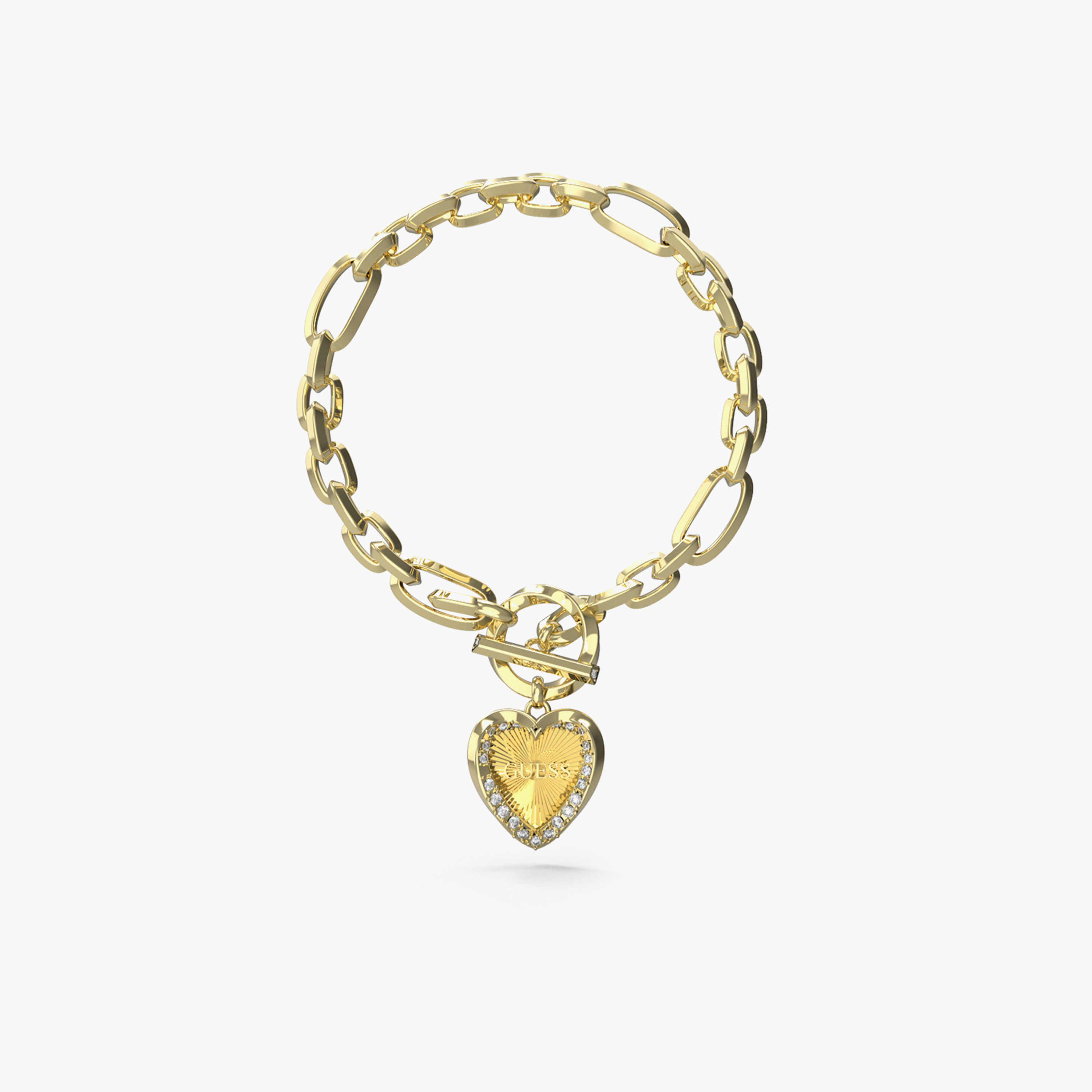 غيس- سوار نسائي من الفولاذ بسلسلة - قلب وشريط - حرف T-women-watchesandjewellery-jewellery-banglesandbracelets-image-1