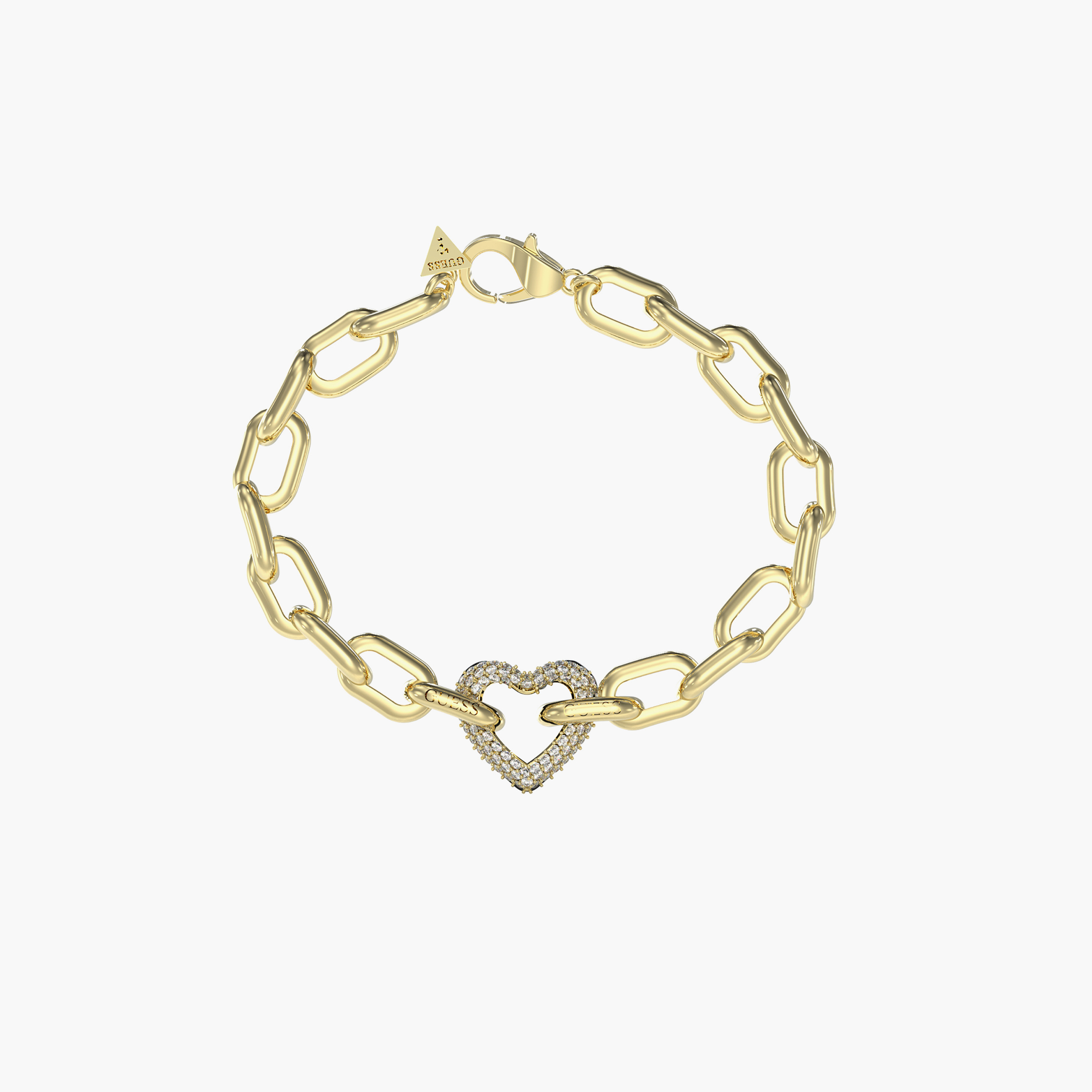 Guess Women's 18 MM Pave Heart Chain Gold Bracelet Steel-women-watchesandjewellery-jewellery-banglesandbracelets-image-1