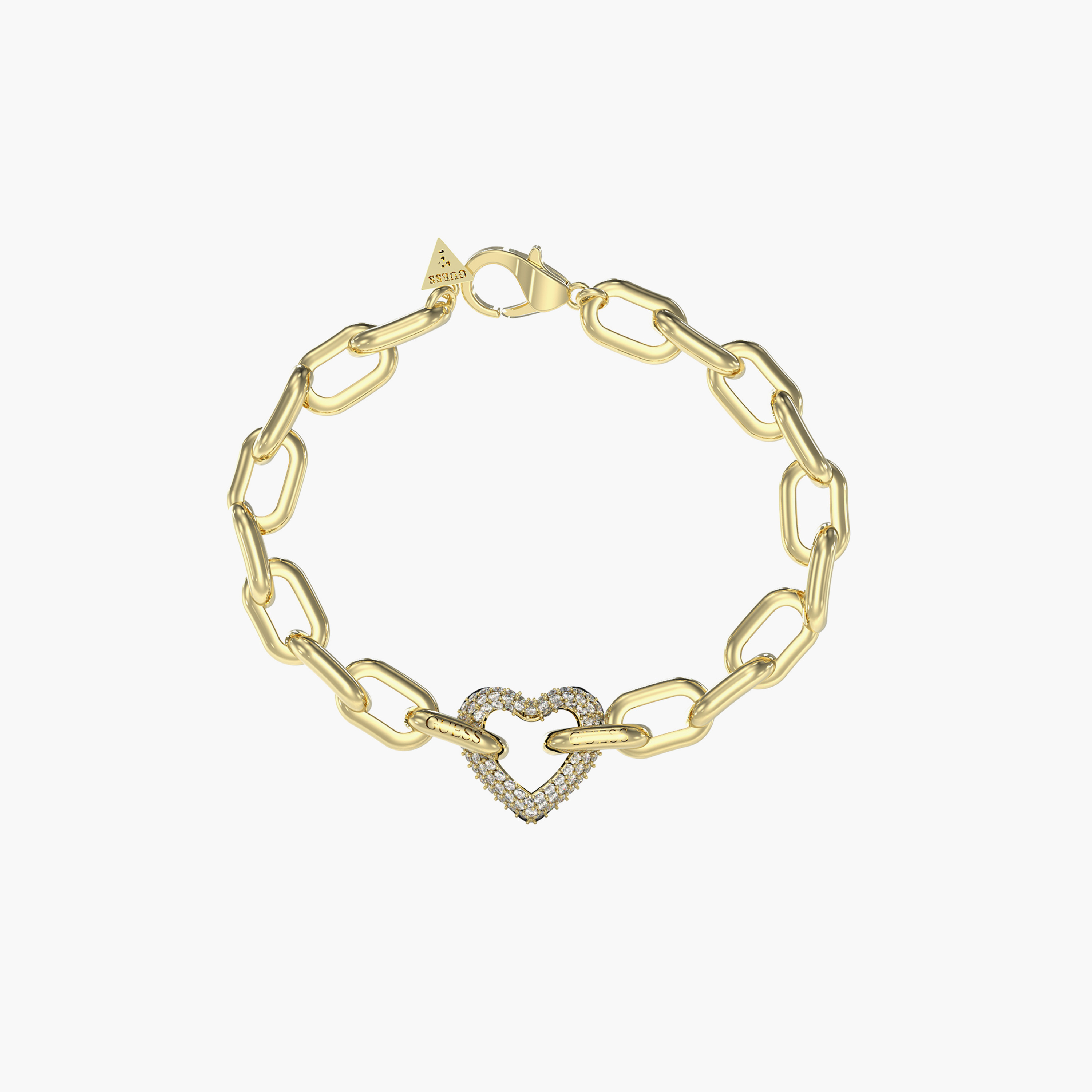 Guess Women's 18 MM Pave Heart Chain Gold Bracelet Steel-women-watchesandjewellery-jewellery-banglesandbracelets-image-1