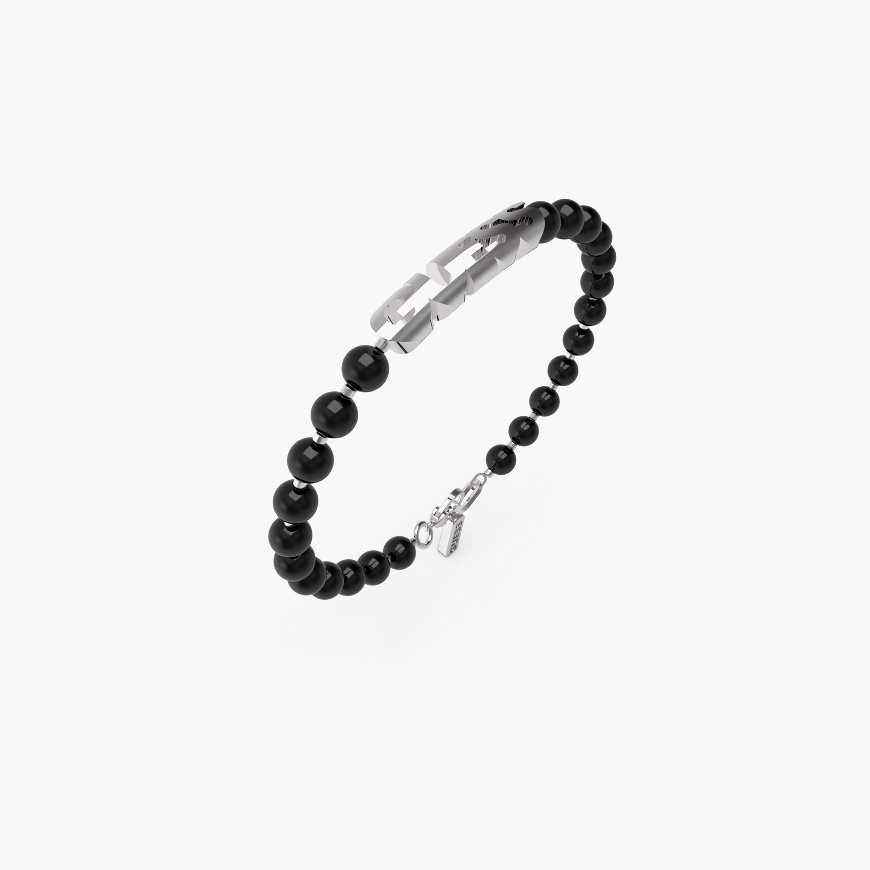 غيس- سوار رجالي فولاذ فضي أسود من العقيق-men-watchesandjewellery-bracelets-image-1