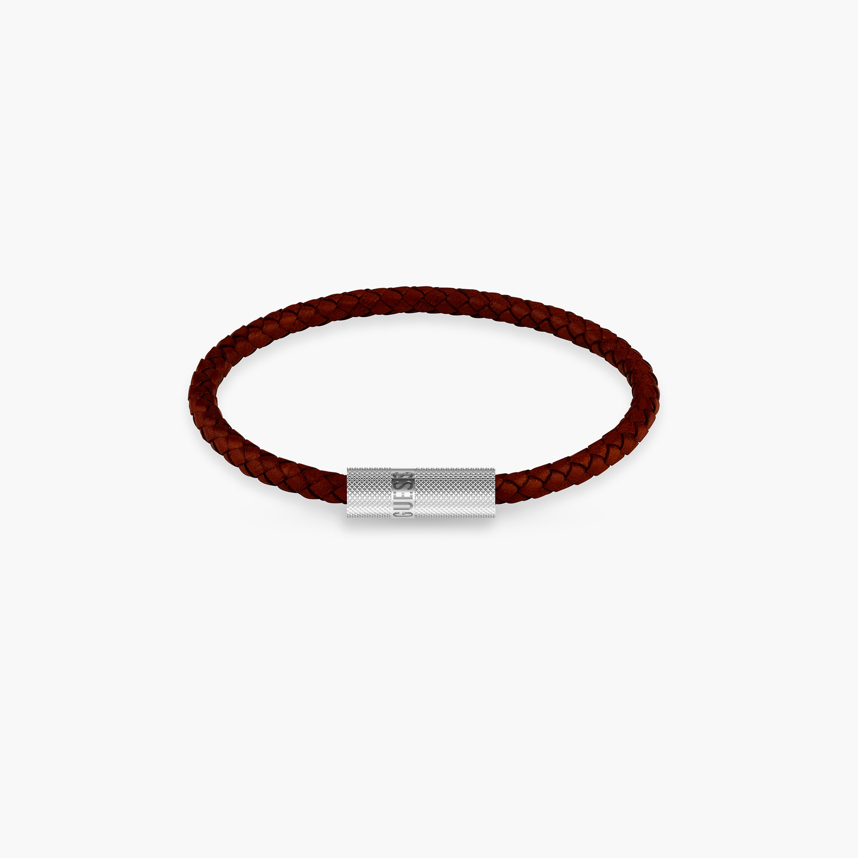 غيس- سوار رجالي جلدي مستدير مقاس 5 مم فضي وأحمر-men-watchesandjewellery-bracelets-image-1