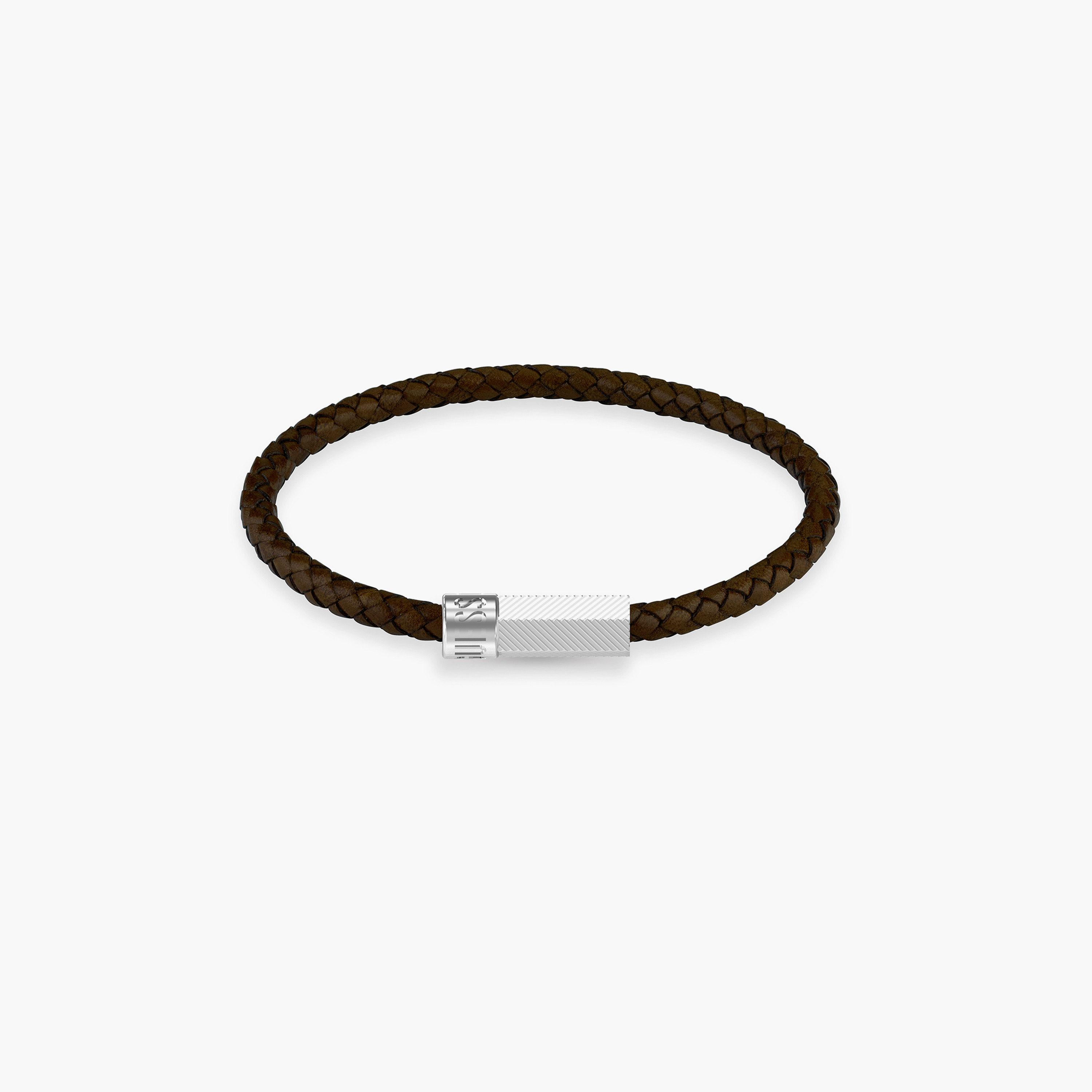 غيس- سوار رجالي جلدي سداسي لولبي مقاس 5 مم فضي وبني-men-watchesandjewellery-bracelets-image-1