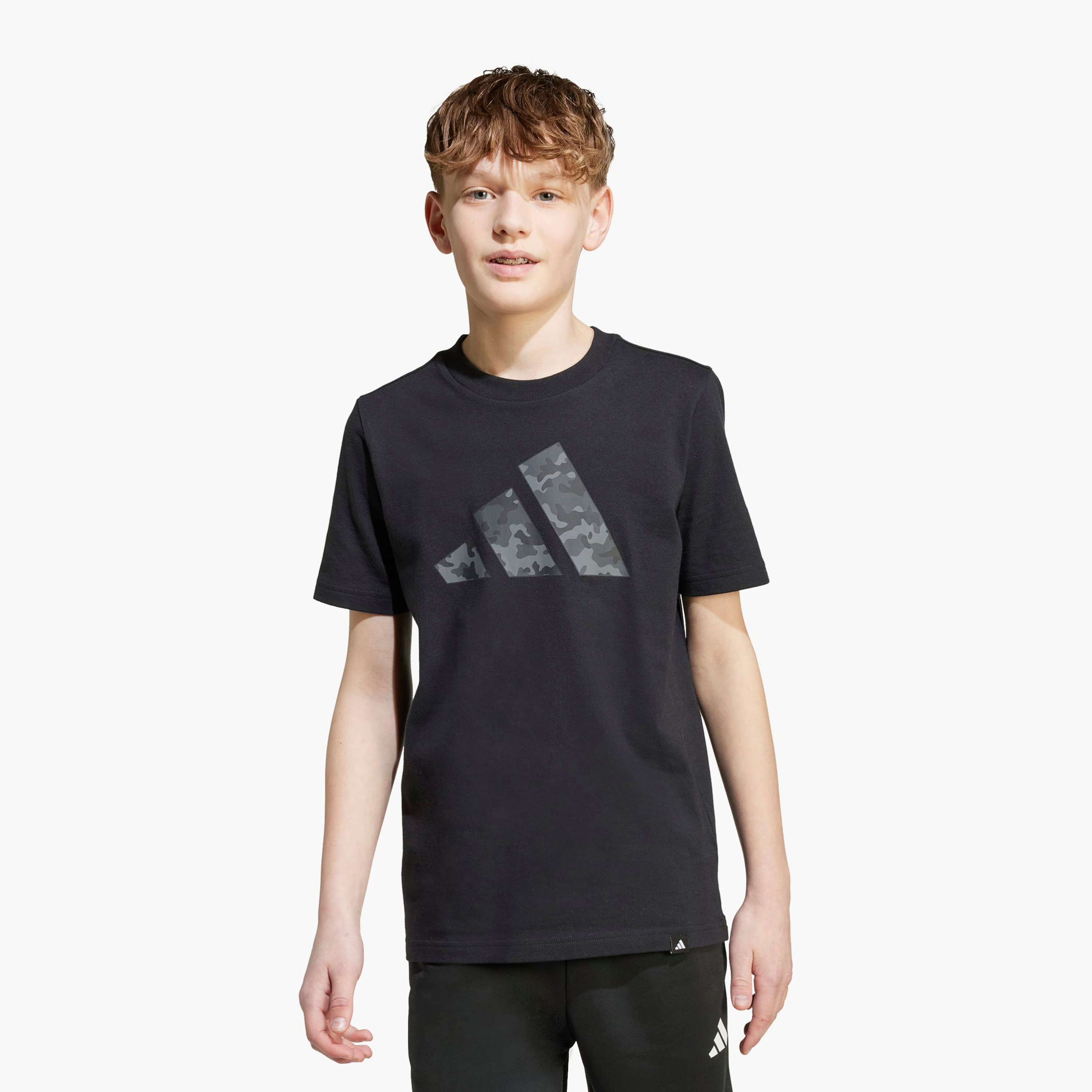 adidas Crew Neck Short Sleeves T-shirt with Logo Print-boys-clothing-sportswear-tops-image-1