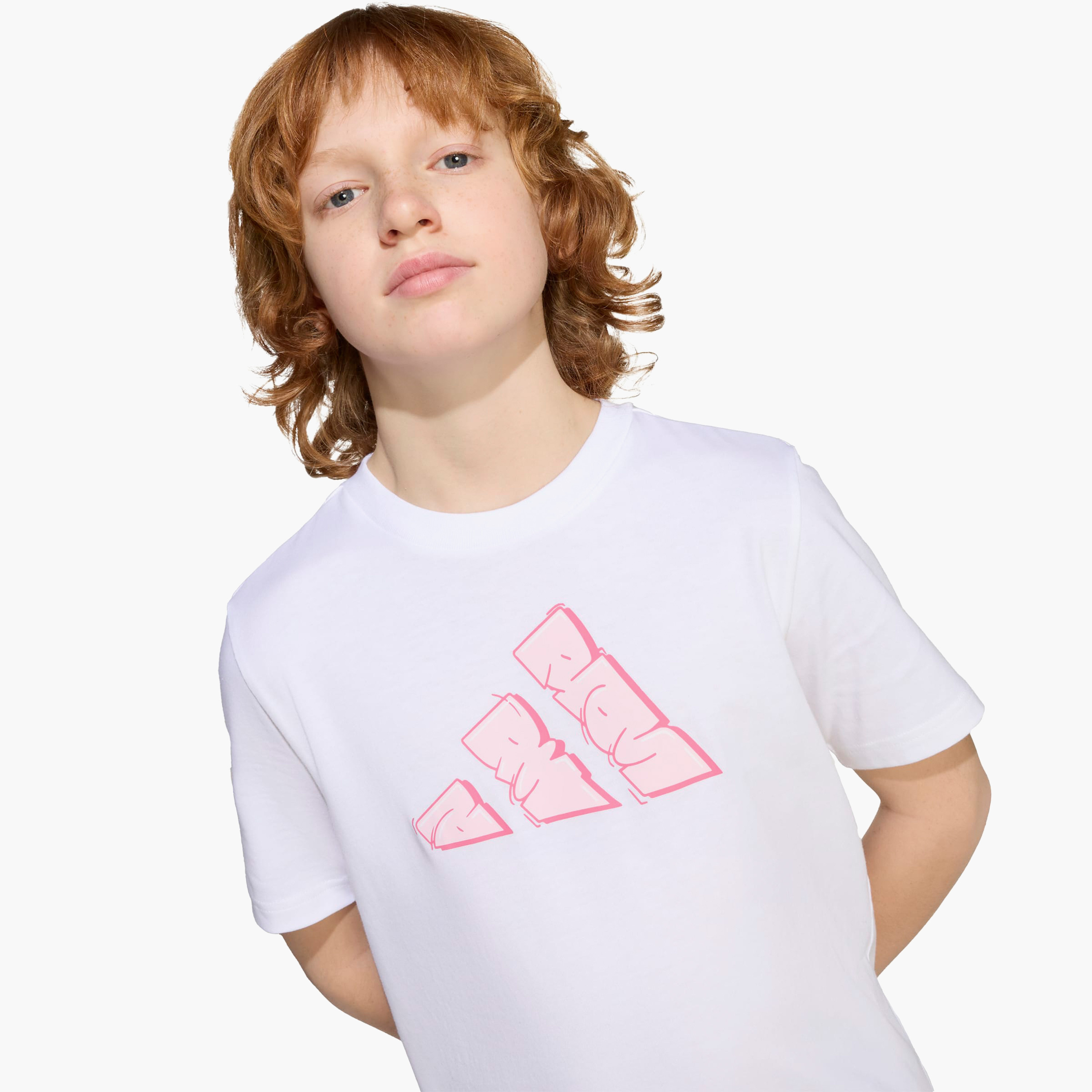 تيشيرت بياقة ضيقة وطبعات شعار غرافيتي للبنات من أديداس - قطن - أكمام قصيرة-sports-girls-clothing-tops-image-4