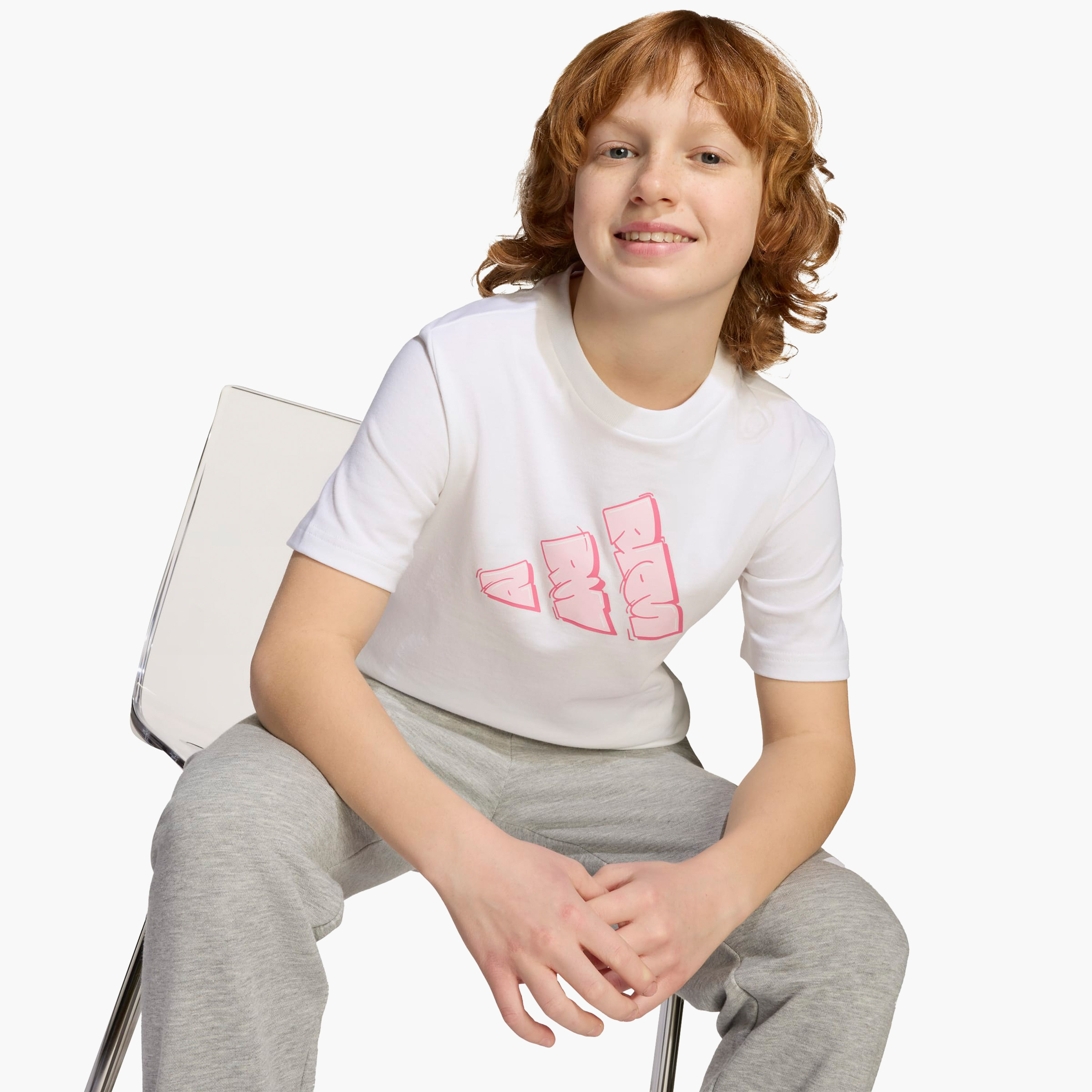 تيشيرت بياقة ضيقة وطبعات شعار غرافيتي للبنات من أديداس - قطن - أكمام قصيرة-sports-girls-clothing-tops-image-5