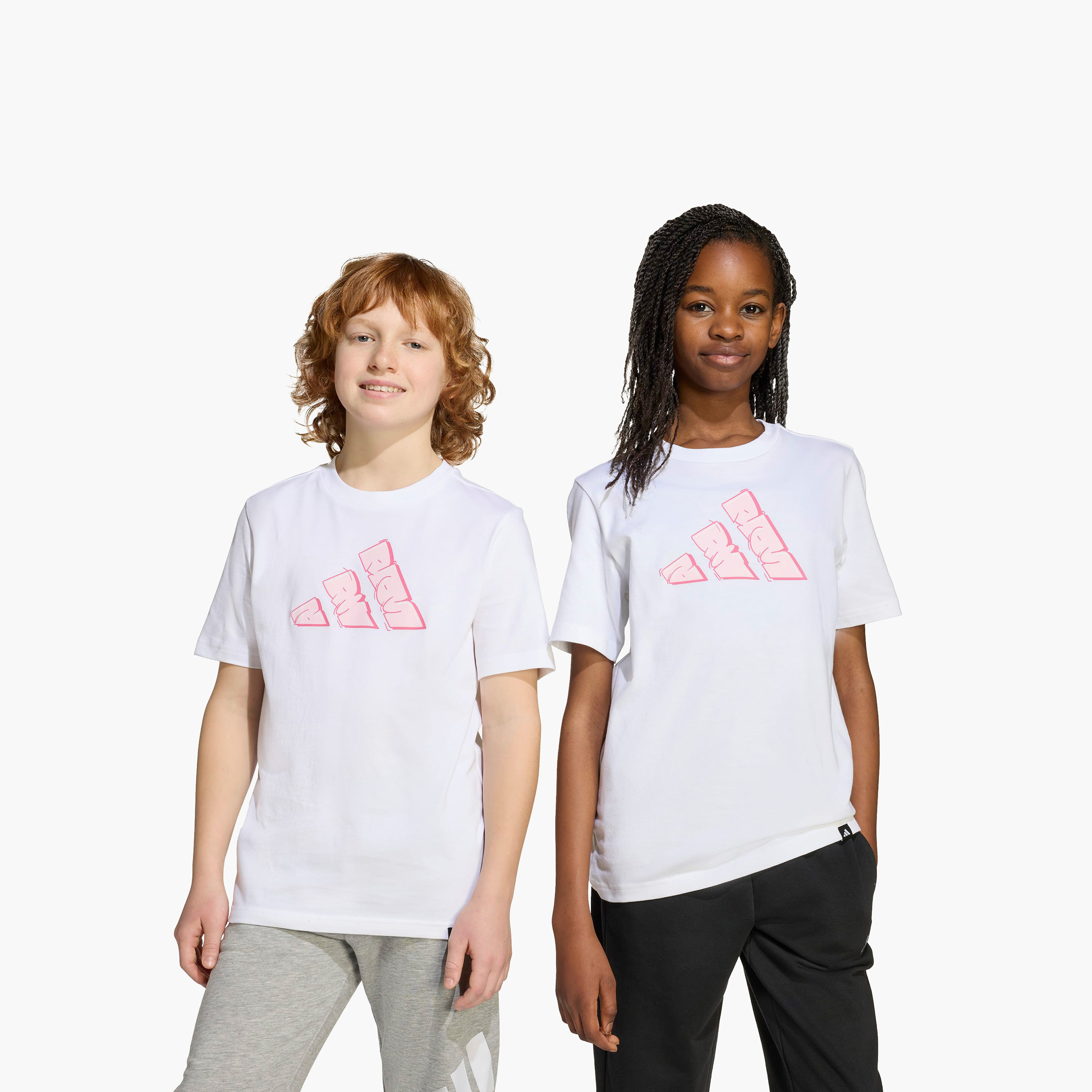 تيشيرت بياقة ضيقة وطبعات شعار غرافيتي للبنات من أديداس - قطن - أكمام قصيرة-sports-girls-clothing-tops-image-7