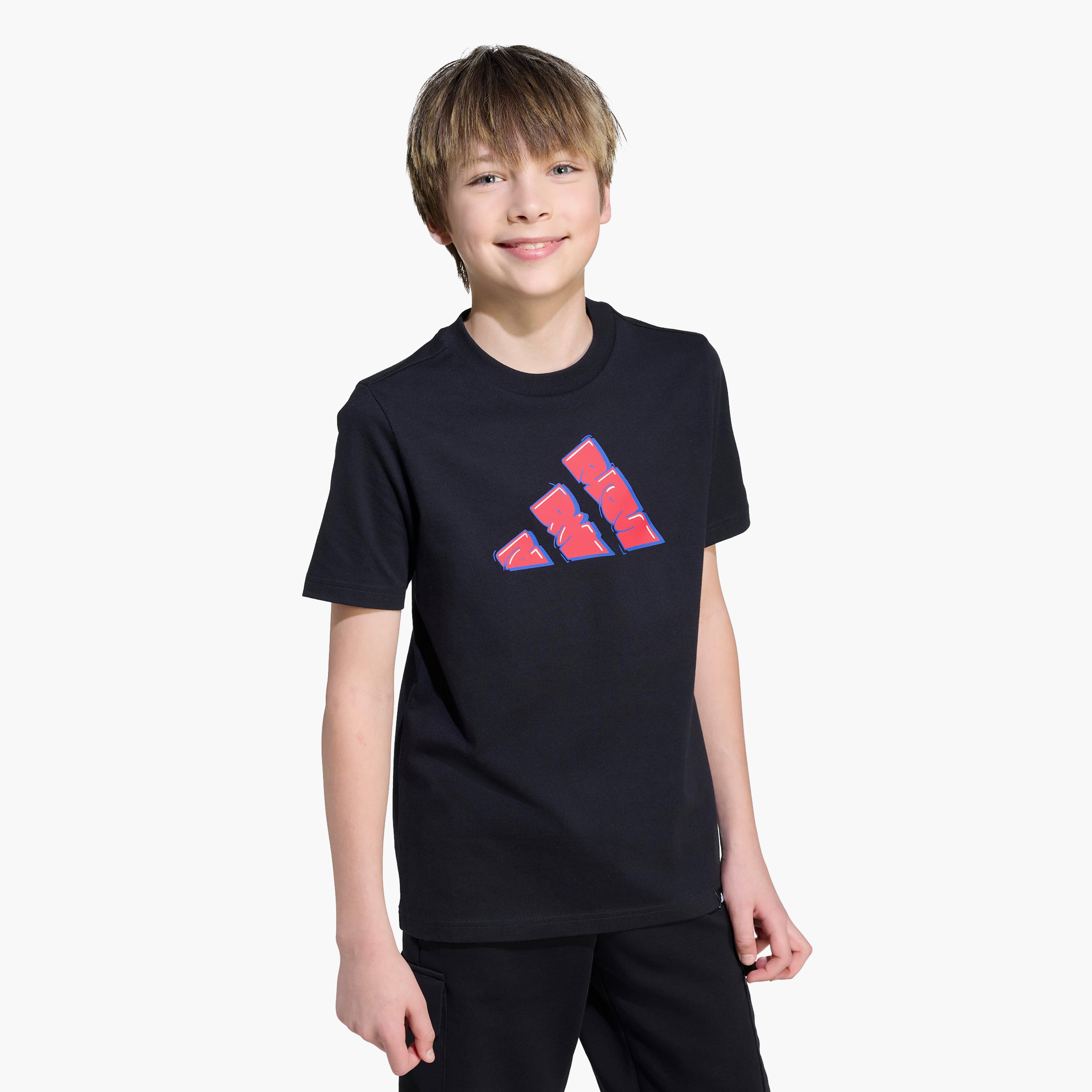 adidas Boys Crew Neck T-shirt with Logo Print - Cotton - Short Sleeves-sports-boys-clothing-tops-image-1