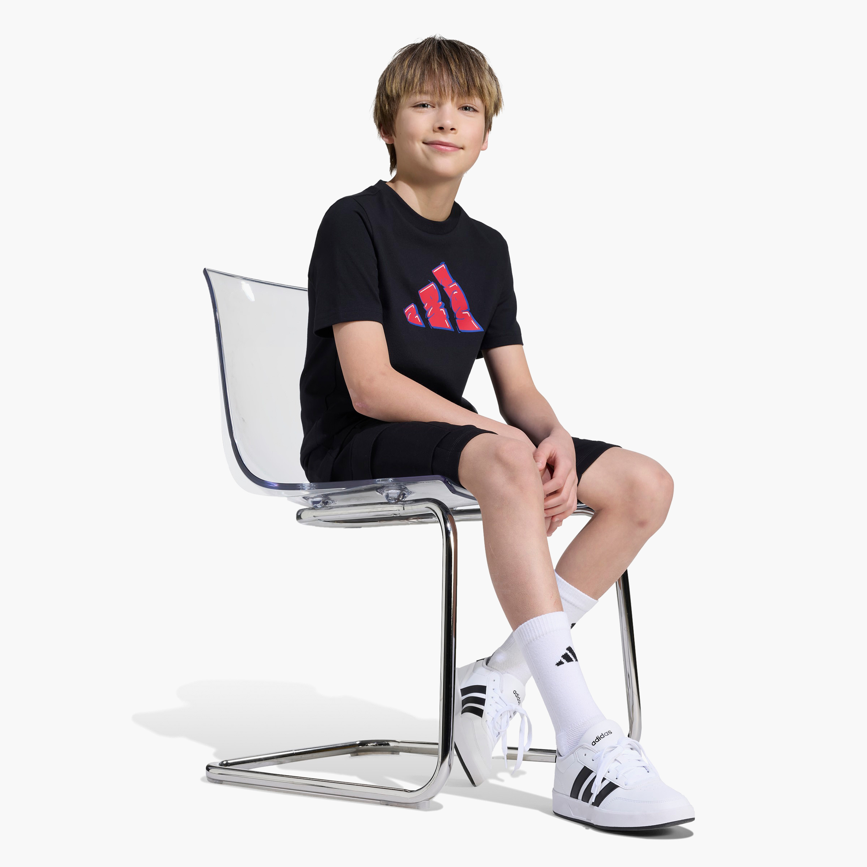 adidas Boys Crew Neck T-shirt with Logo Print - Cotton - Short Sleeves-sports-boys-clothing-tops-image-3