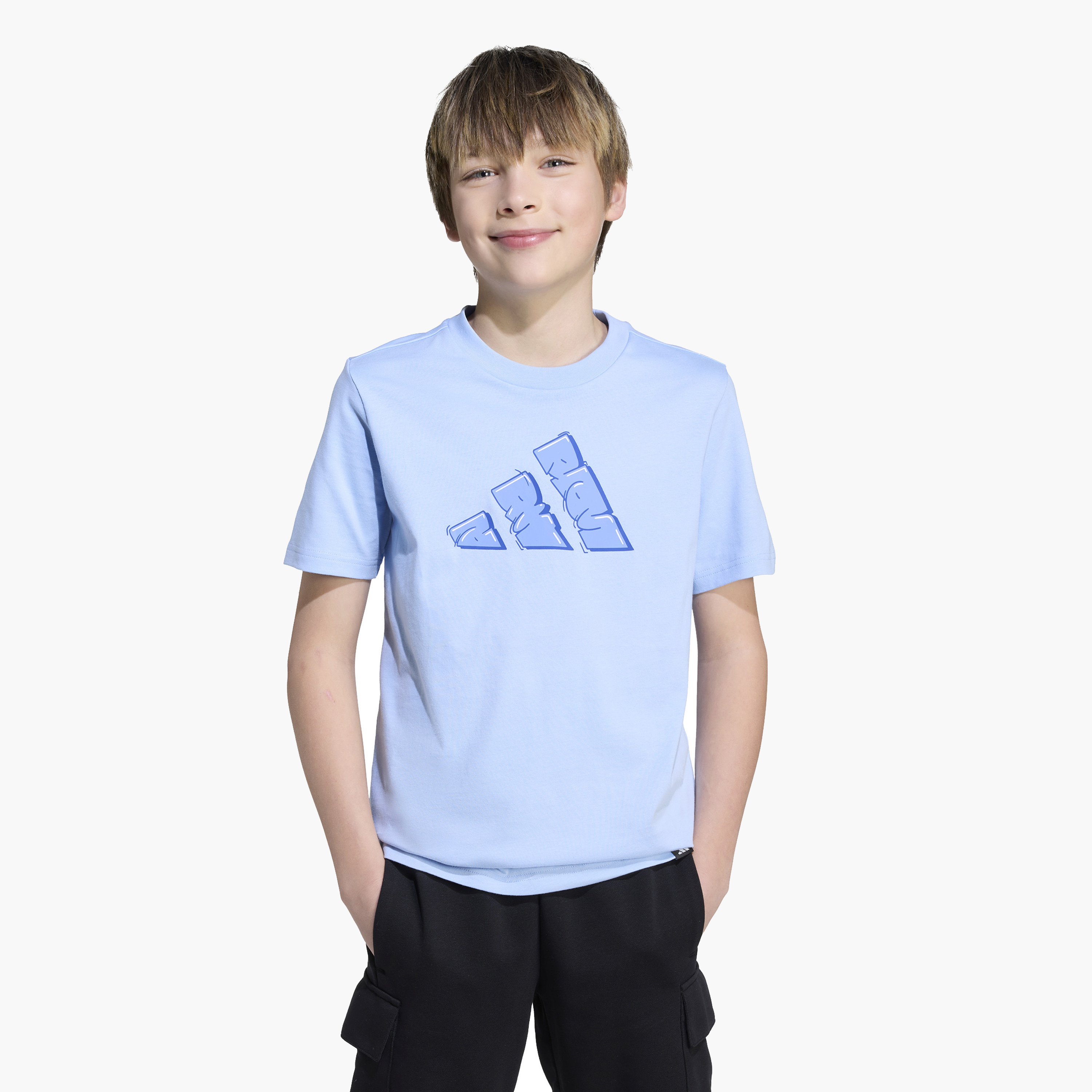 adidas Boys Crew Neck T-shirt with Logo Print - Cotton - Short Sleeves-sports-boys-clothing-tops-image-1