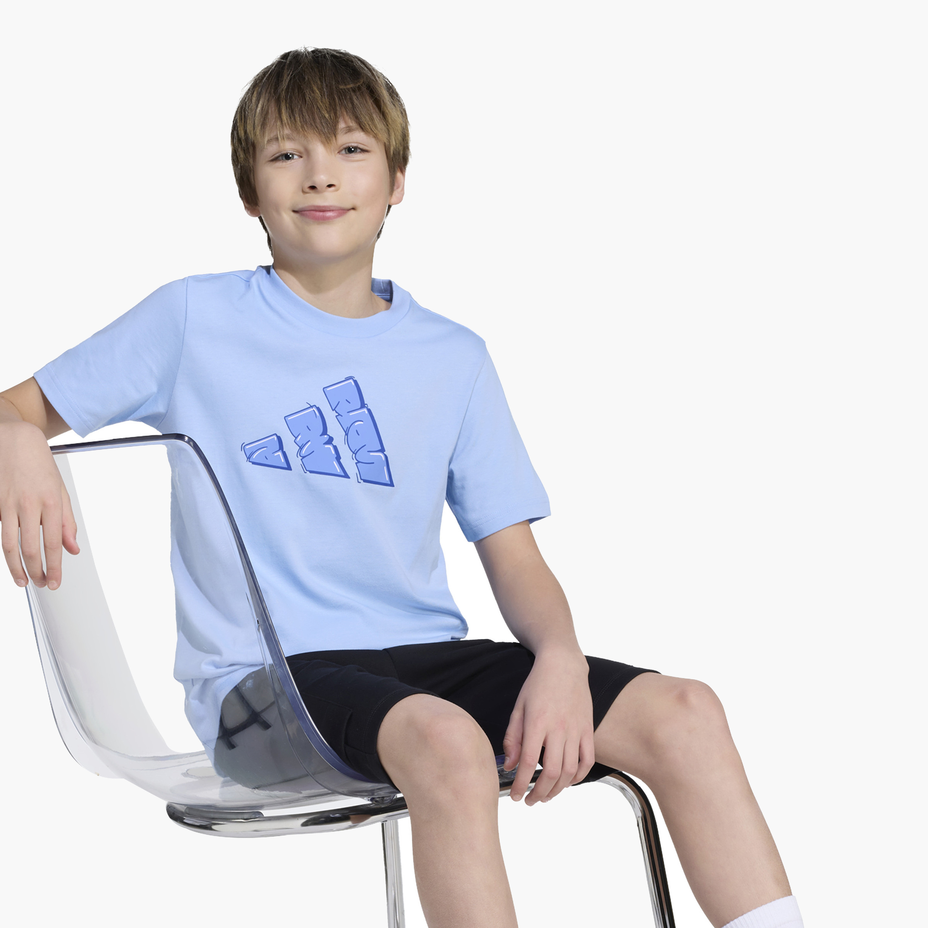 adidas Boys Crew Neck T-shirt with Logo Print - Cotton - Short Sleeves-sports-boys-clothing-tops-image-3