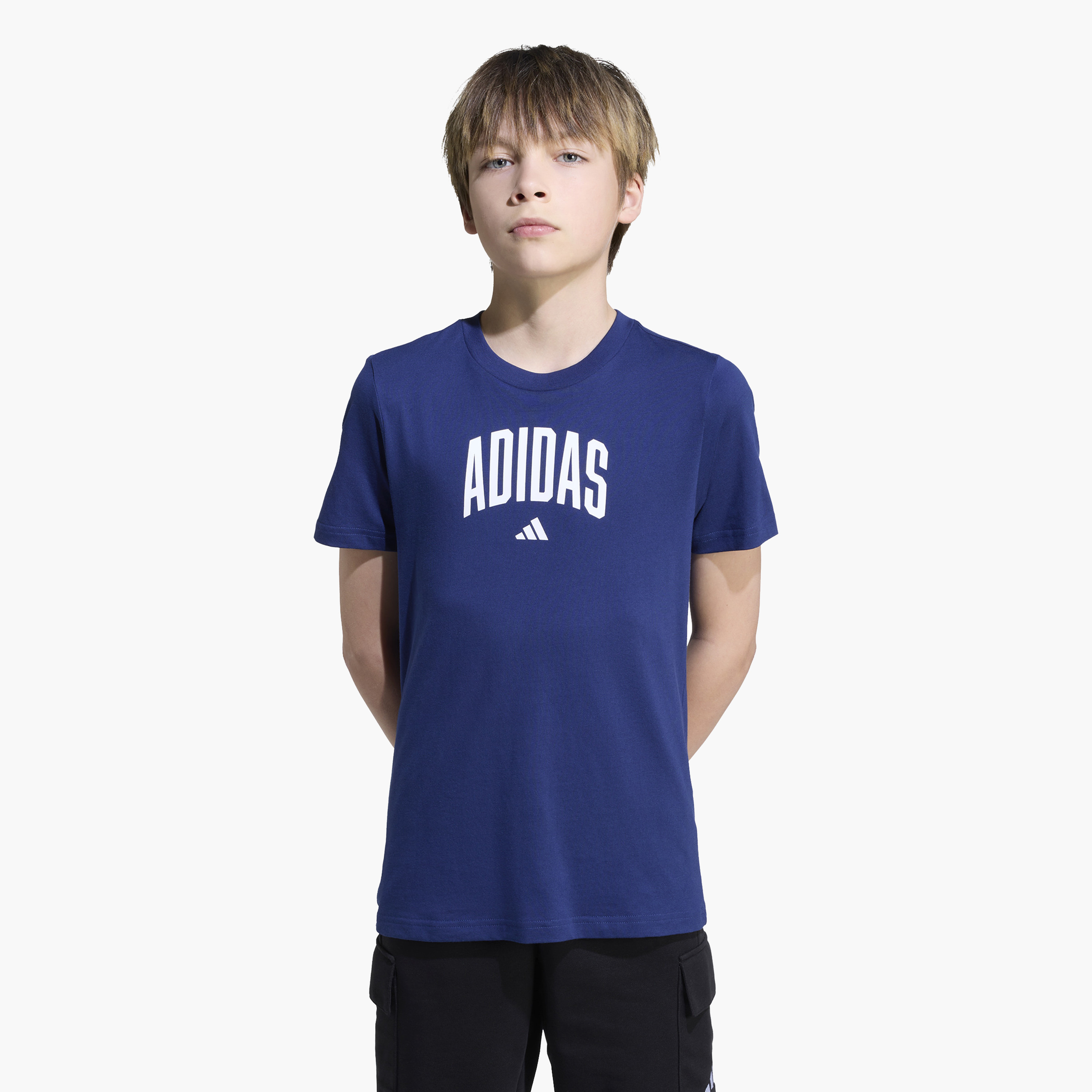 adidas Boys Crew Neck T-shirt with Logo Print - Cotton - Short Sleeves-sports-boys-clothing-tops-image-1