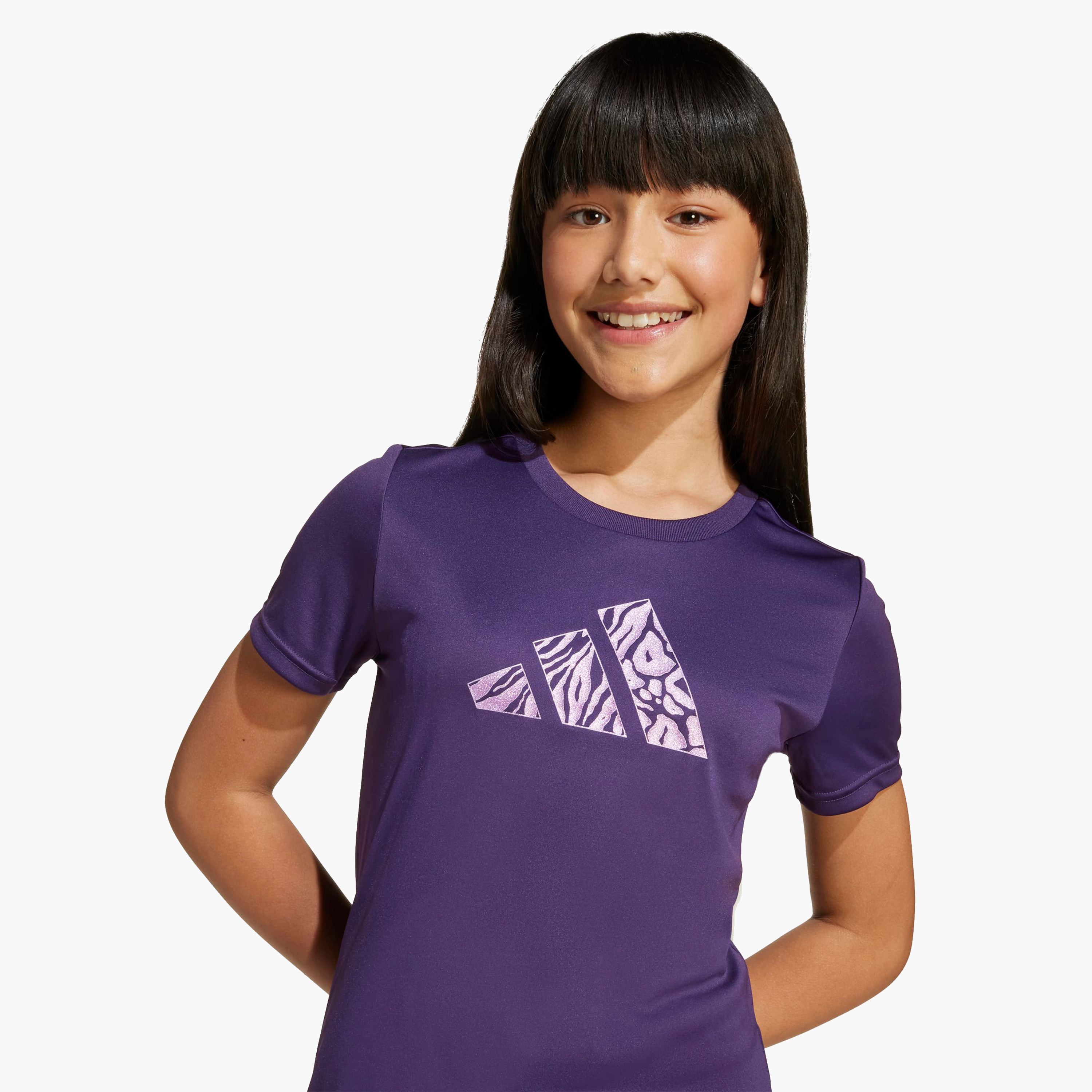 adidas Girls Crew Neck T-shirt with Logo Print - Short Sleeves-sports-girls-clothing-tops-image-4