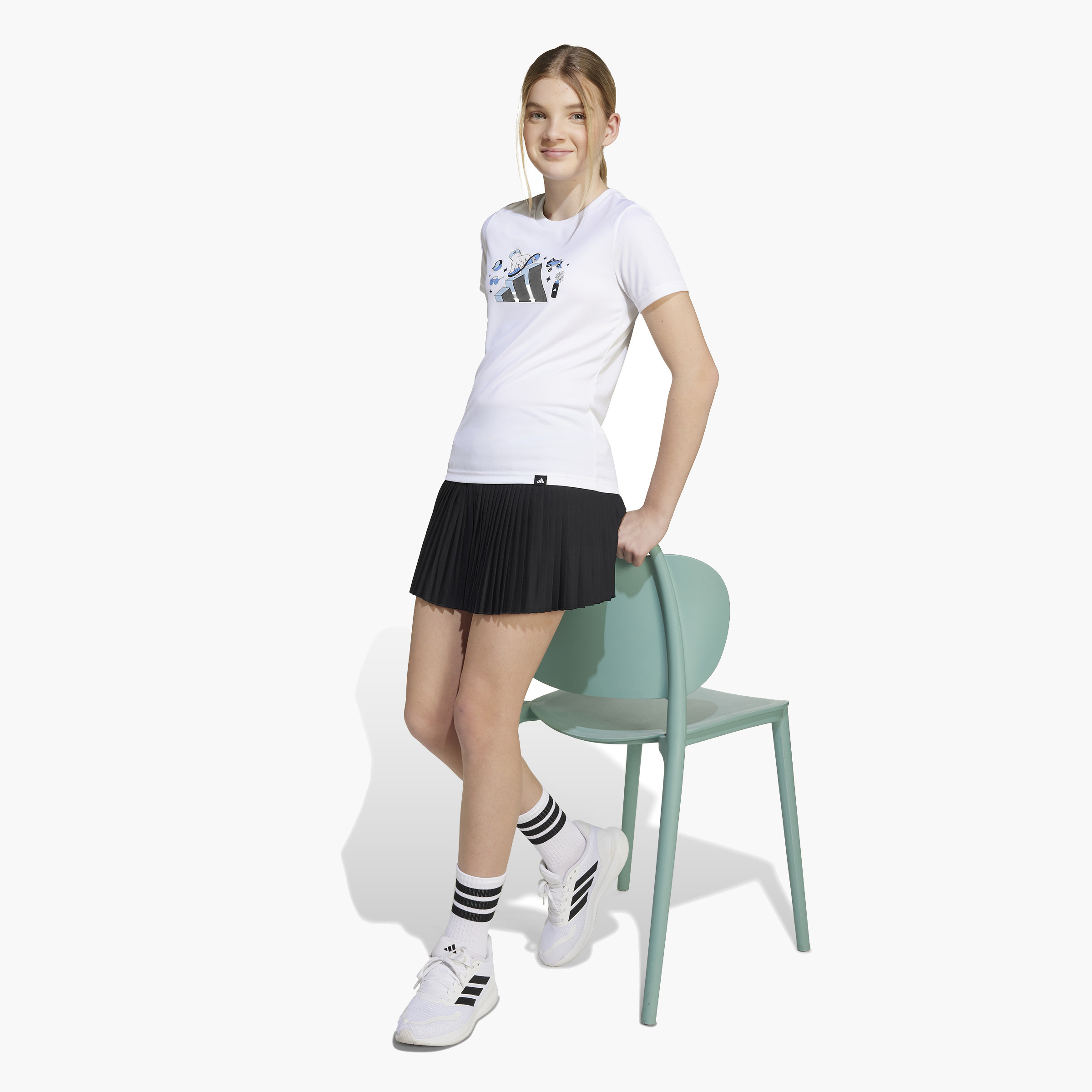adidas Girls T-shirt with Graphic Logo Print - Short Sleeves-sports-girls-clothing-tops-image-3