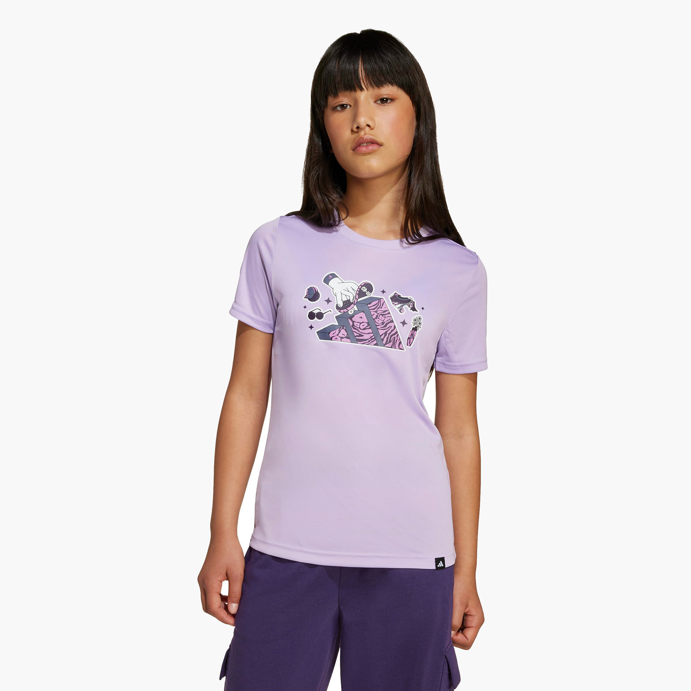 adidas Girls T-shirt with Graphic Logo Print - Short Sleeves-sports-girls-clothing-tops-image-1
